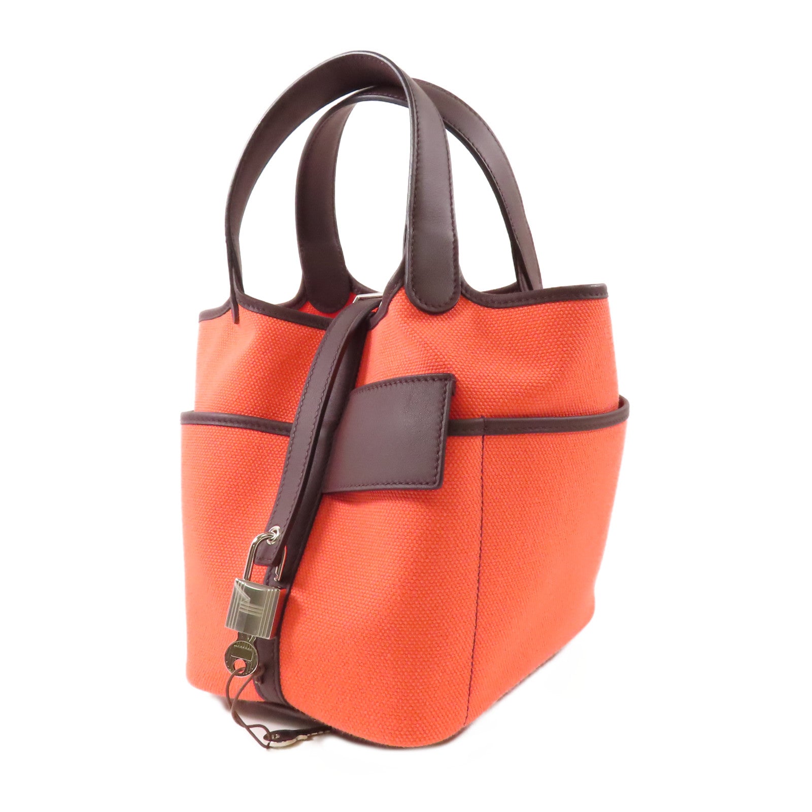 HERMES 帆布Picotin Cargo PM手挽袋Rose Texas