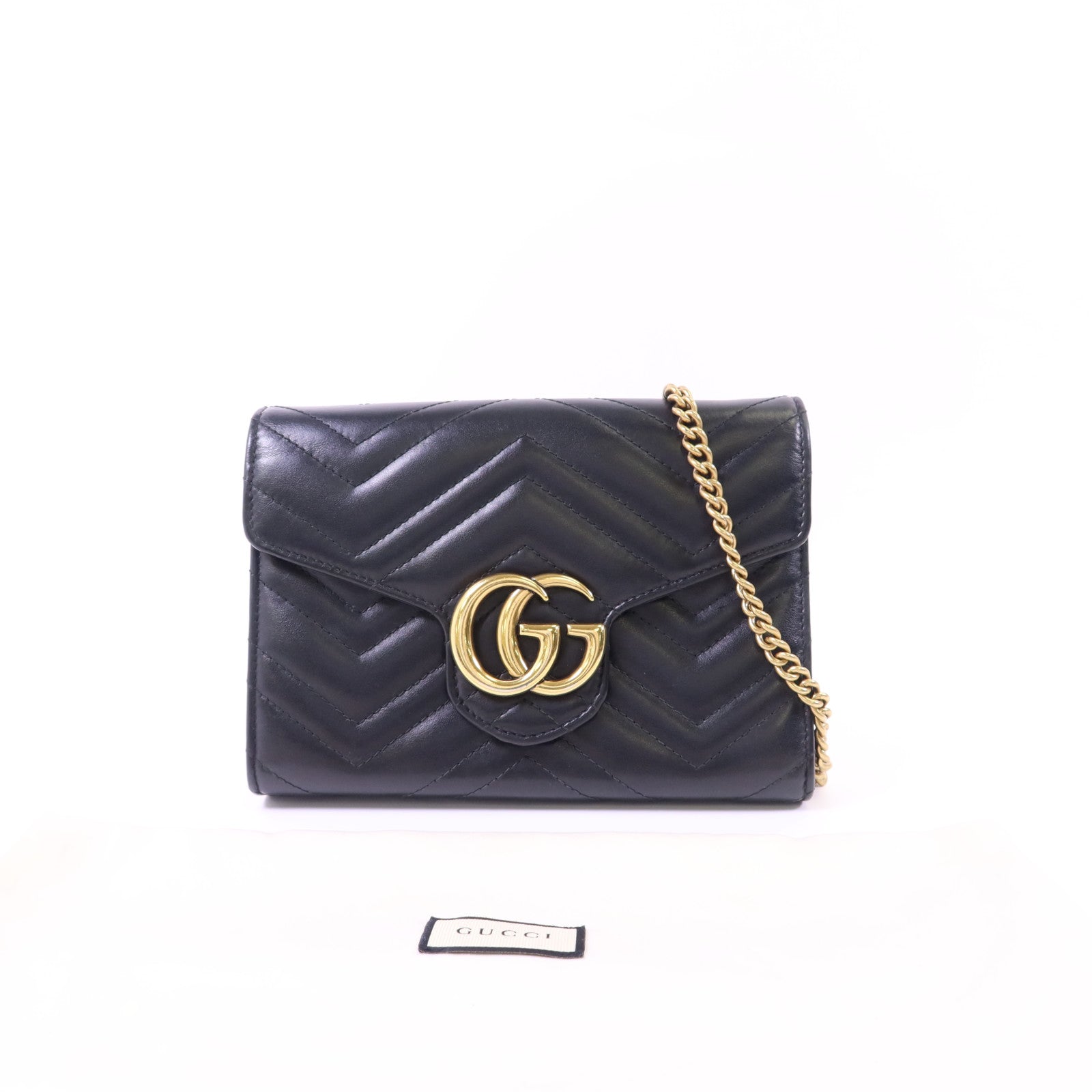 GUCCI 牛皮皮革GG Marmont金扣鏈帶肩背袋