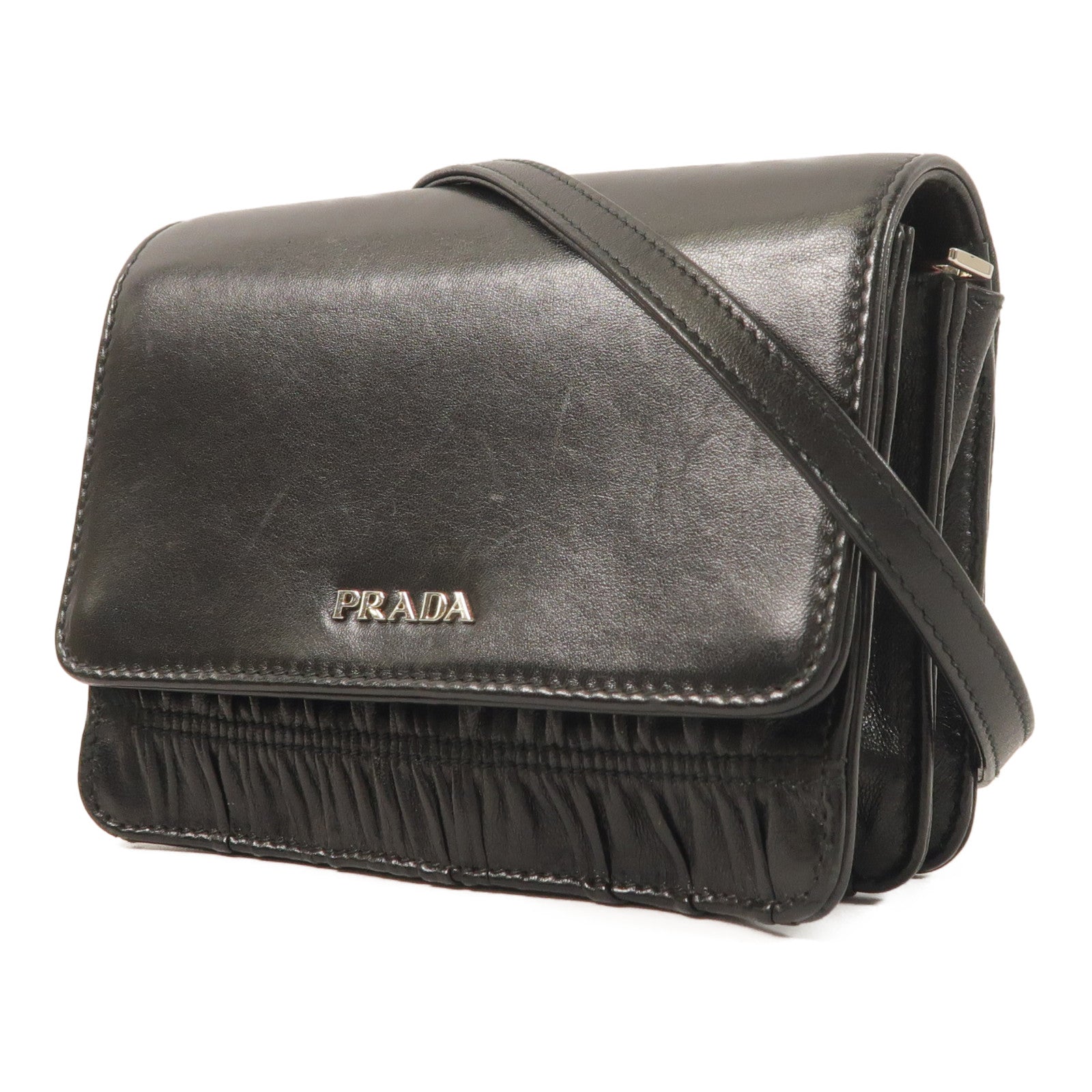 PRADA 牛皮皮革Shoulder銀扣肩背袋
