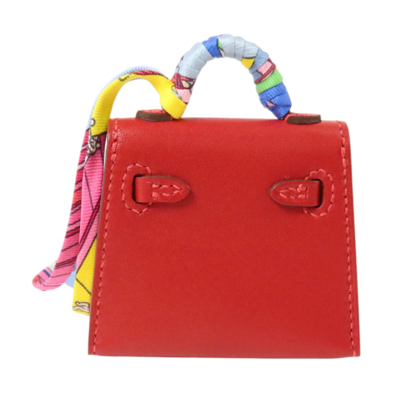 HERMES Tadelakt皮革/絲質Mini Kelly Twilly Bag Charm金扣掛飾Rouge Vif