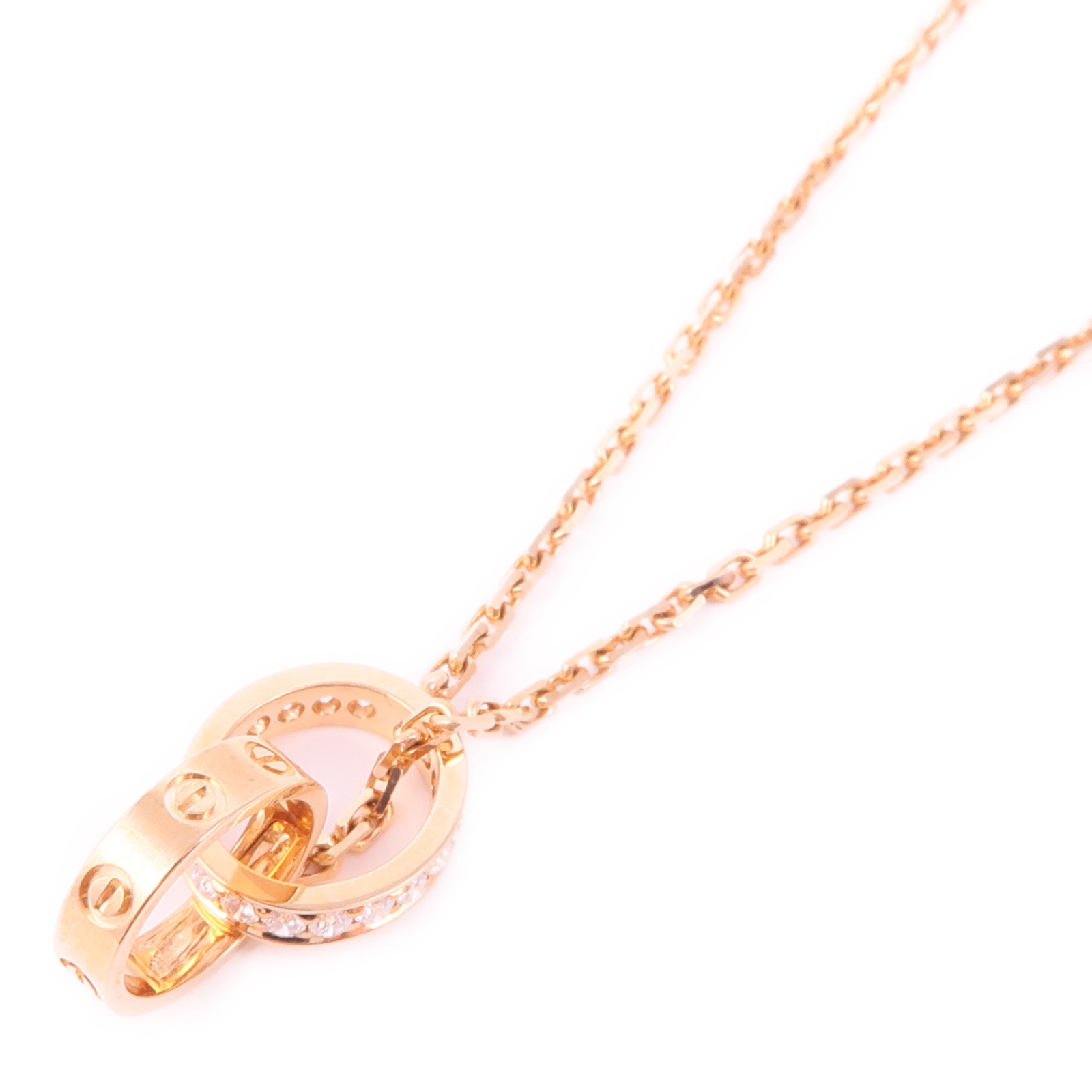 CARTIER 18K玫瑰金Love Diamond Necklace鑽石項鍊