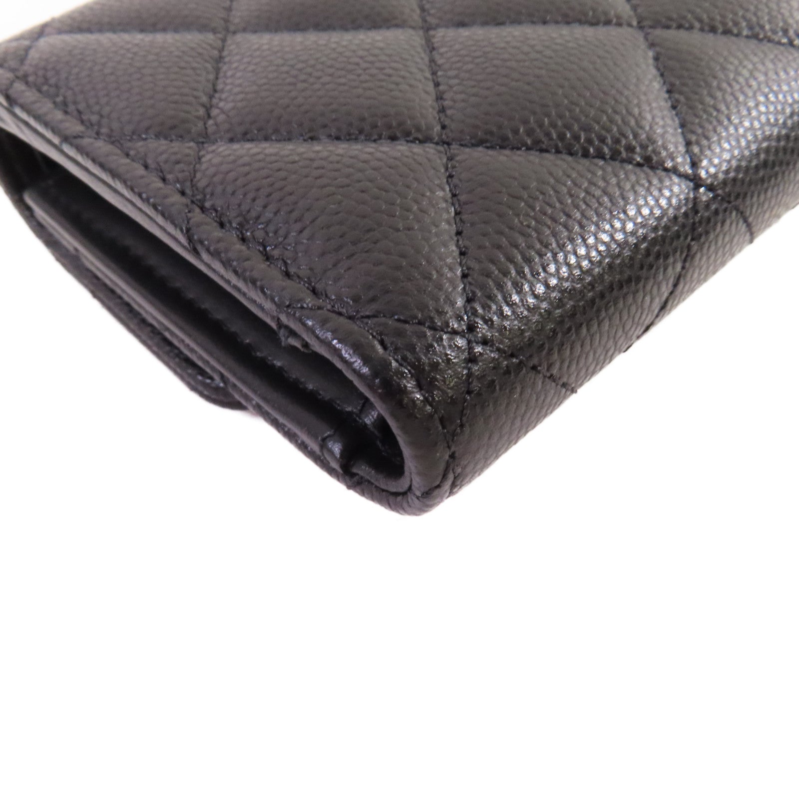 CHANEL 菱格Caviar皮革Short Wallet金扣短錢包黑色