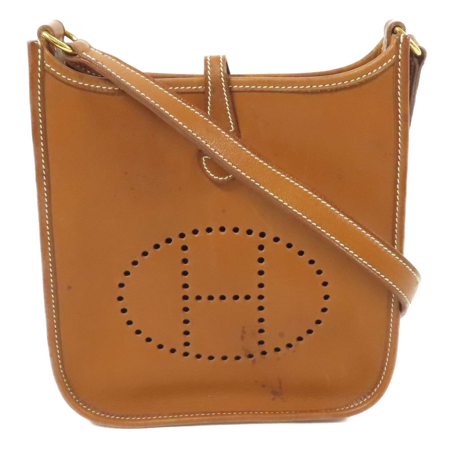 HERMES Barenia皮革Evelyne TPM金扣肩背袋Brown
