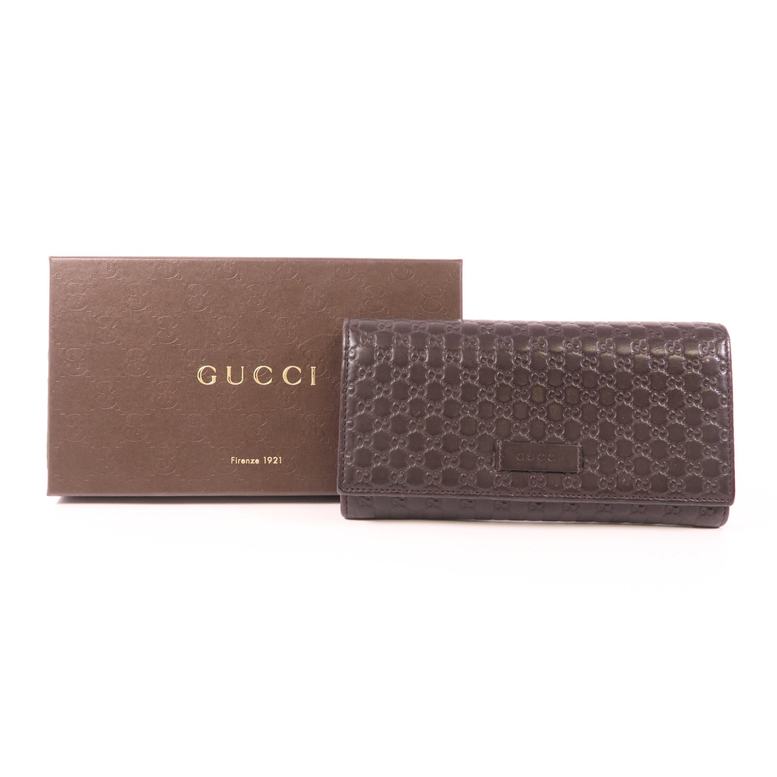 GUCCI GHW Long Wallet Calfskin Leather Brown