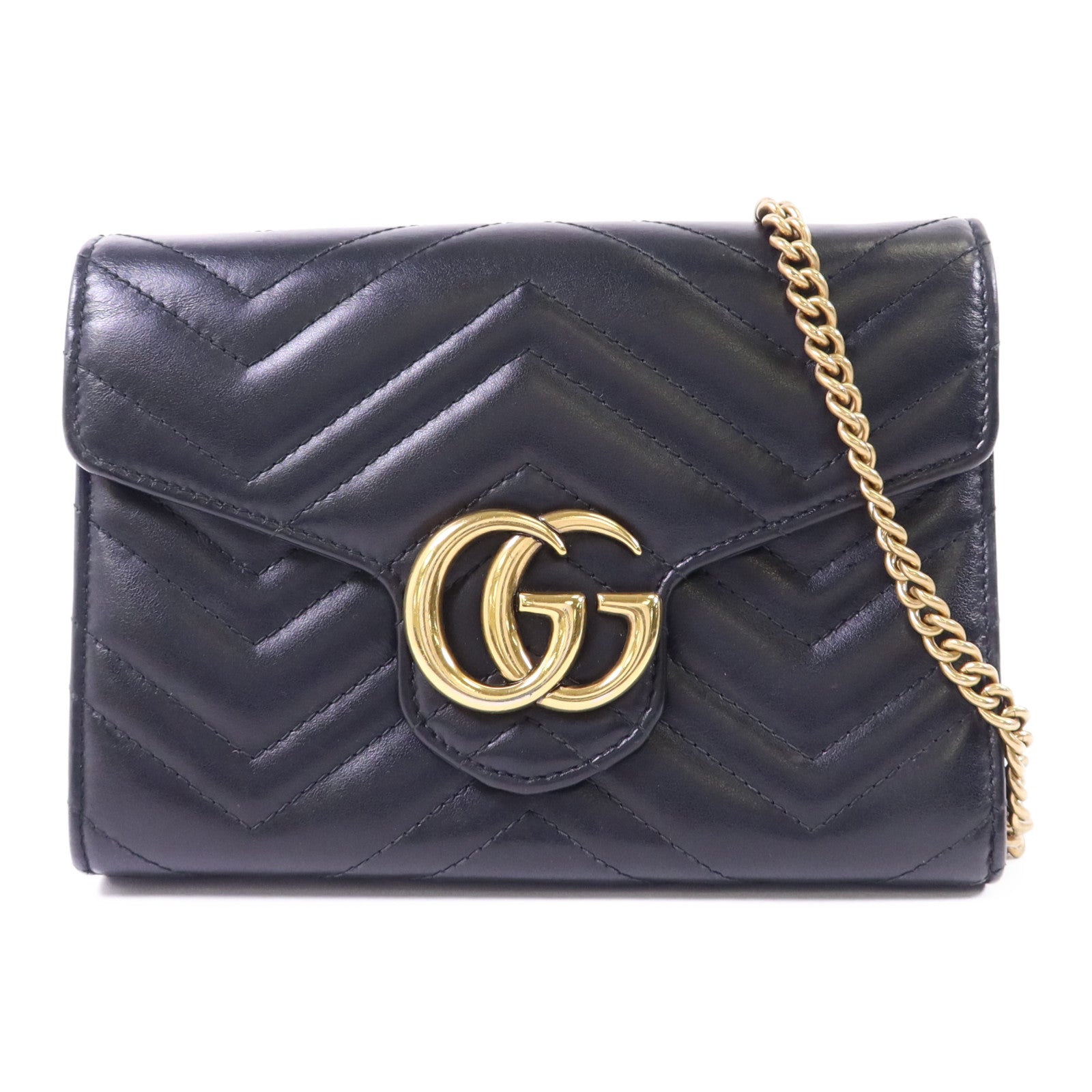 GUCCI 牛皮皮革GG Marmont金扣鏈帶肩背袋