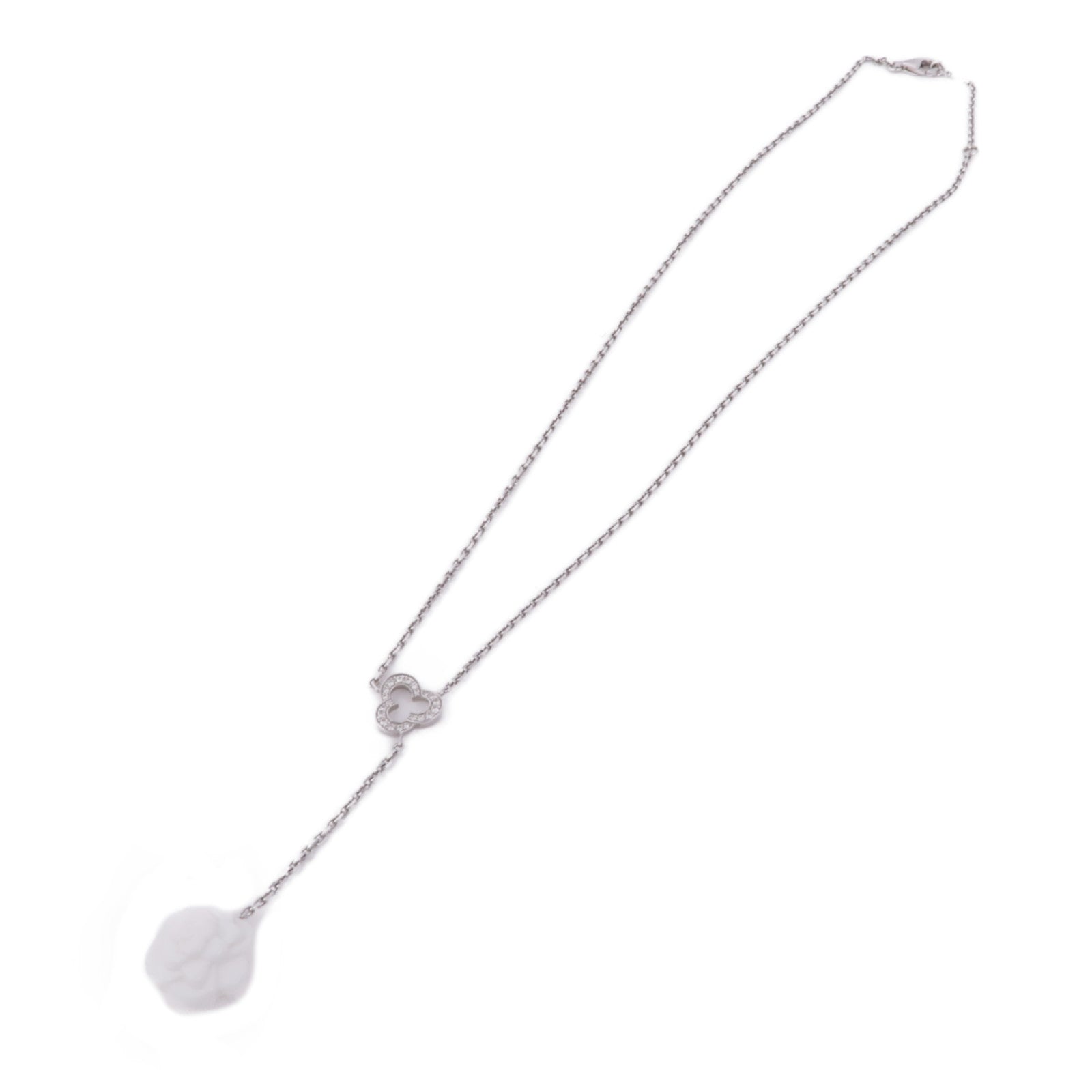 CHANEL 18K白金Camellia White Agate Diamond Necklace鑽石/陶瓷項鍊