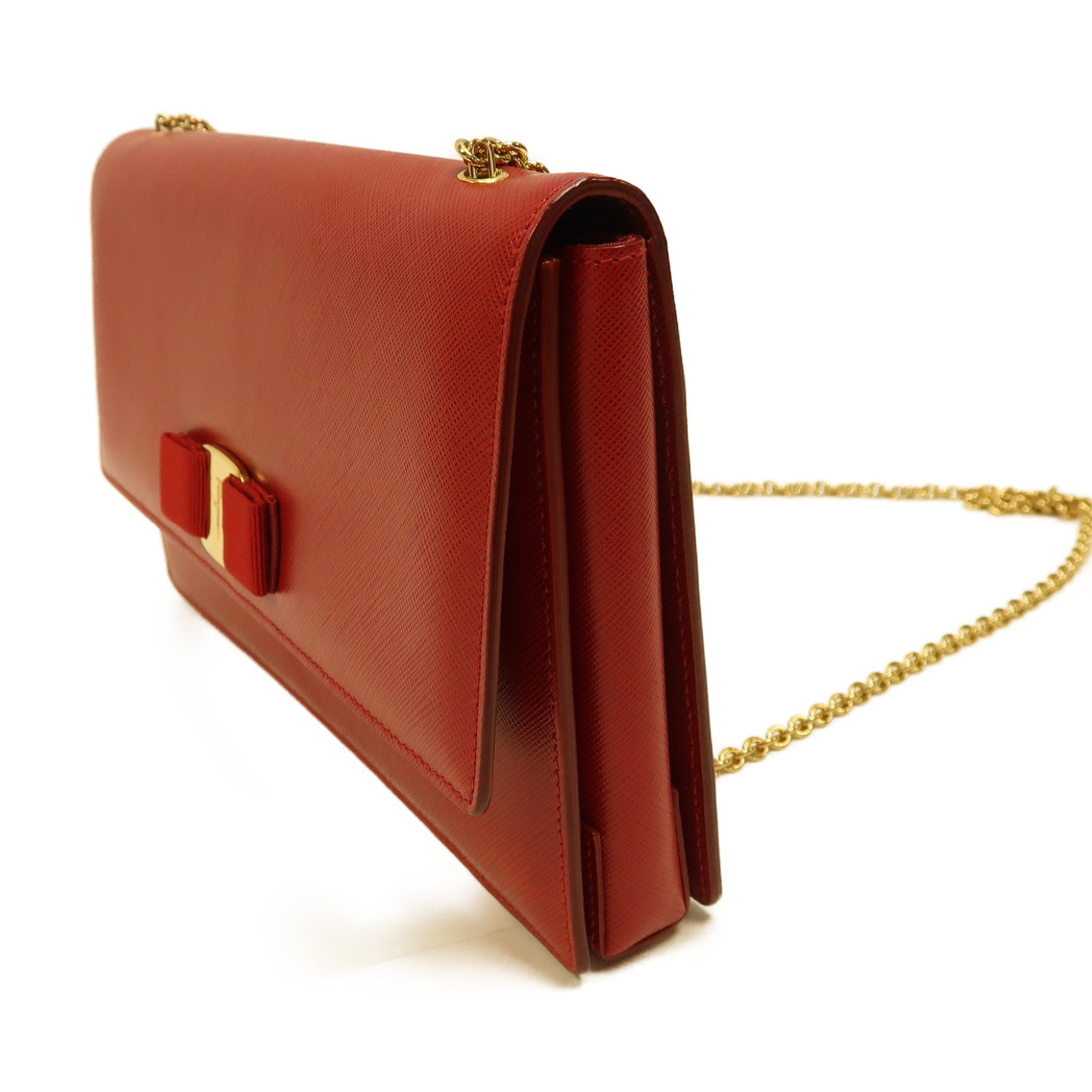 Salvatore Ferragamo 牛皮皮革Chain Shoulder金扣鏈帶肩背袋紅色