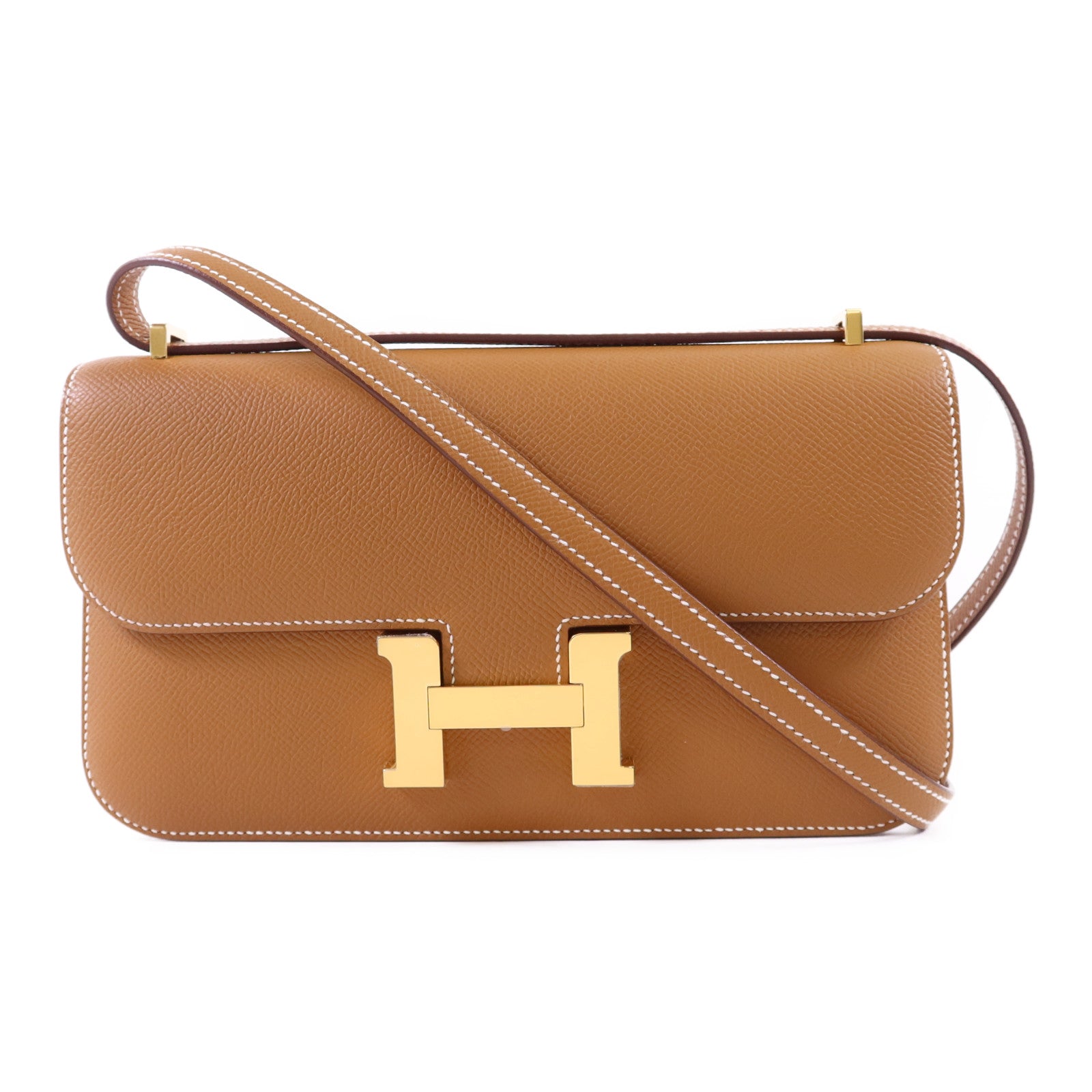 HERMES Epsom皮革Constance Elan金扣肩背袋Gold