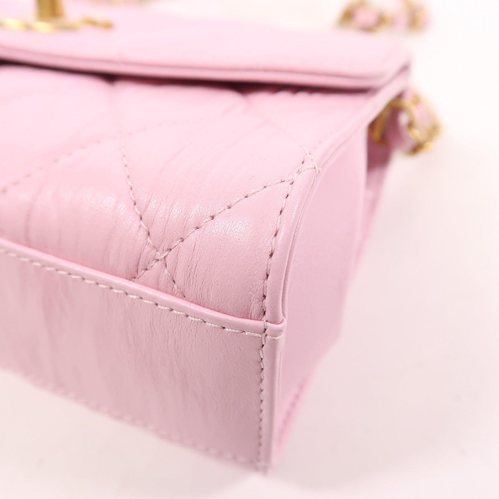 CHANEL 羊皮皮革Mini Flap Bag With Top Handle金扣鏈帶手挽肩背兩用袋