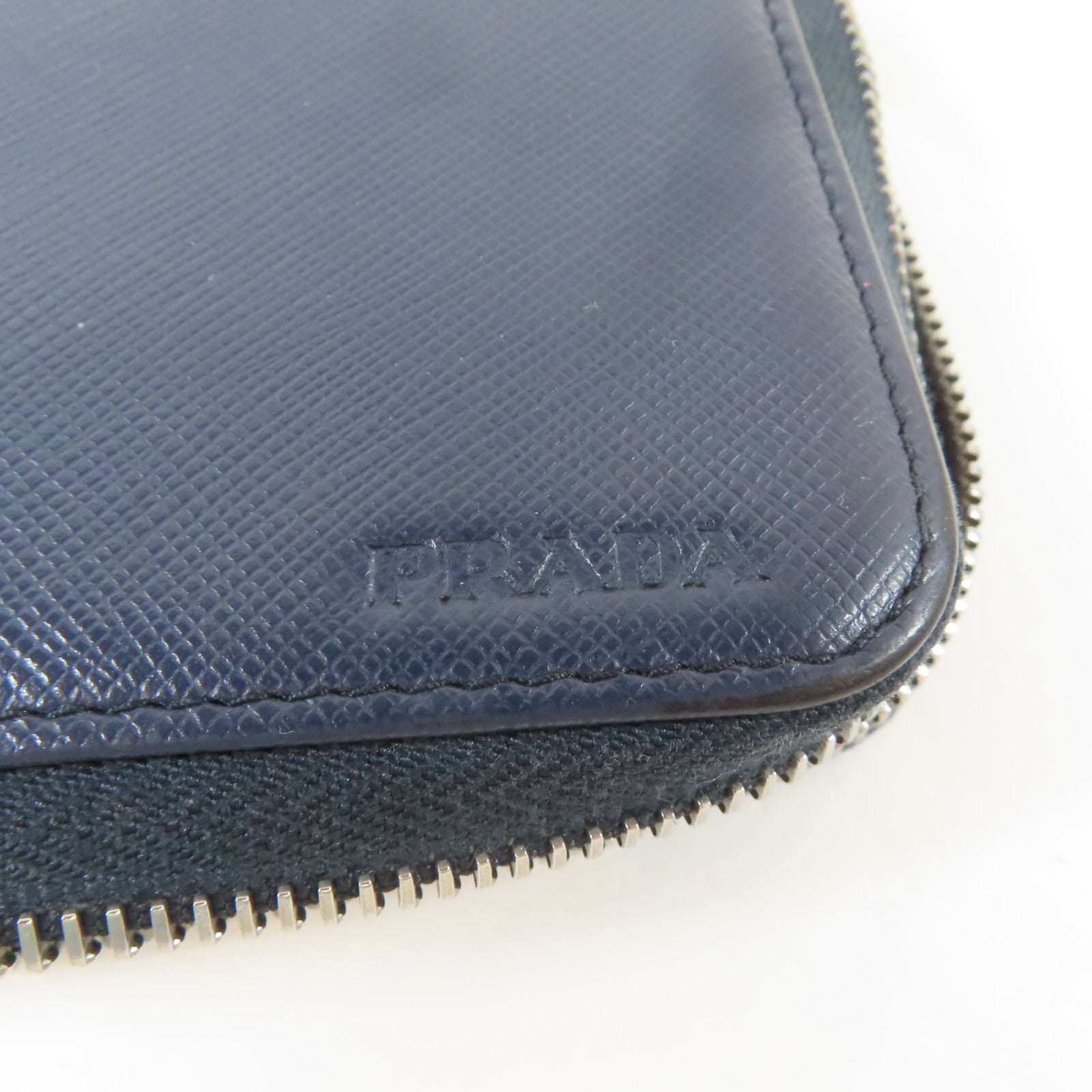 PRADA 【激減優惠】牛皮皮革Zipper Long Wallet銀扣長錢包藍色