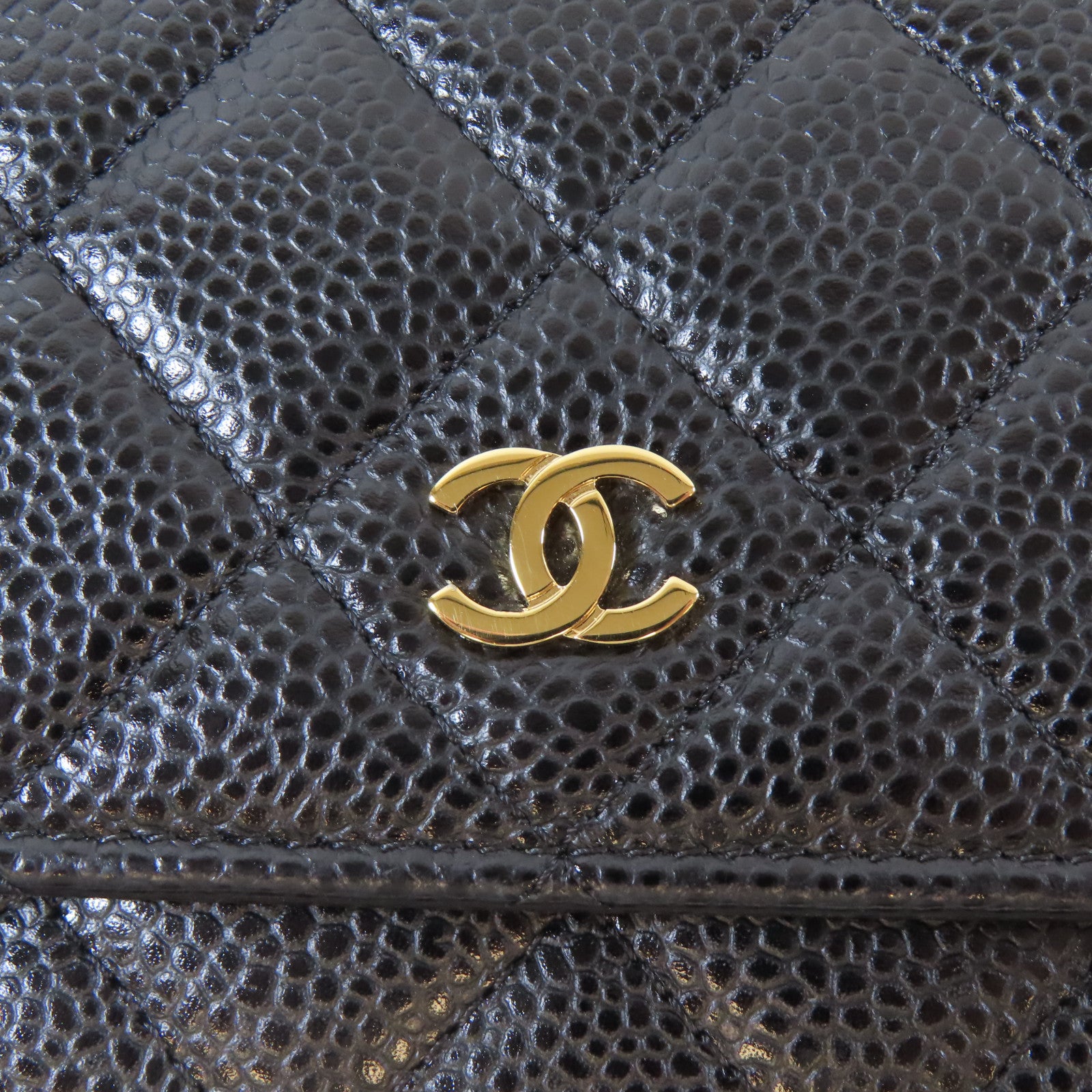 CHANEL 菱格牛皮皮革WOC金扣鏈帶肩背袋黑色