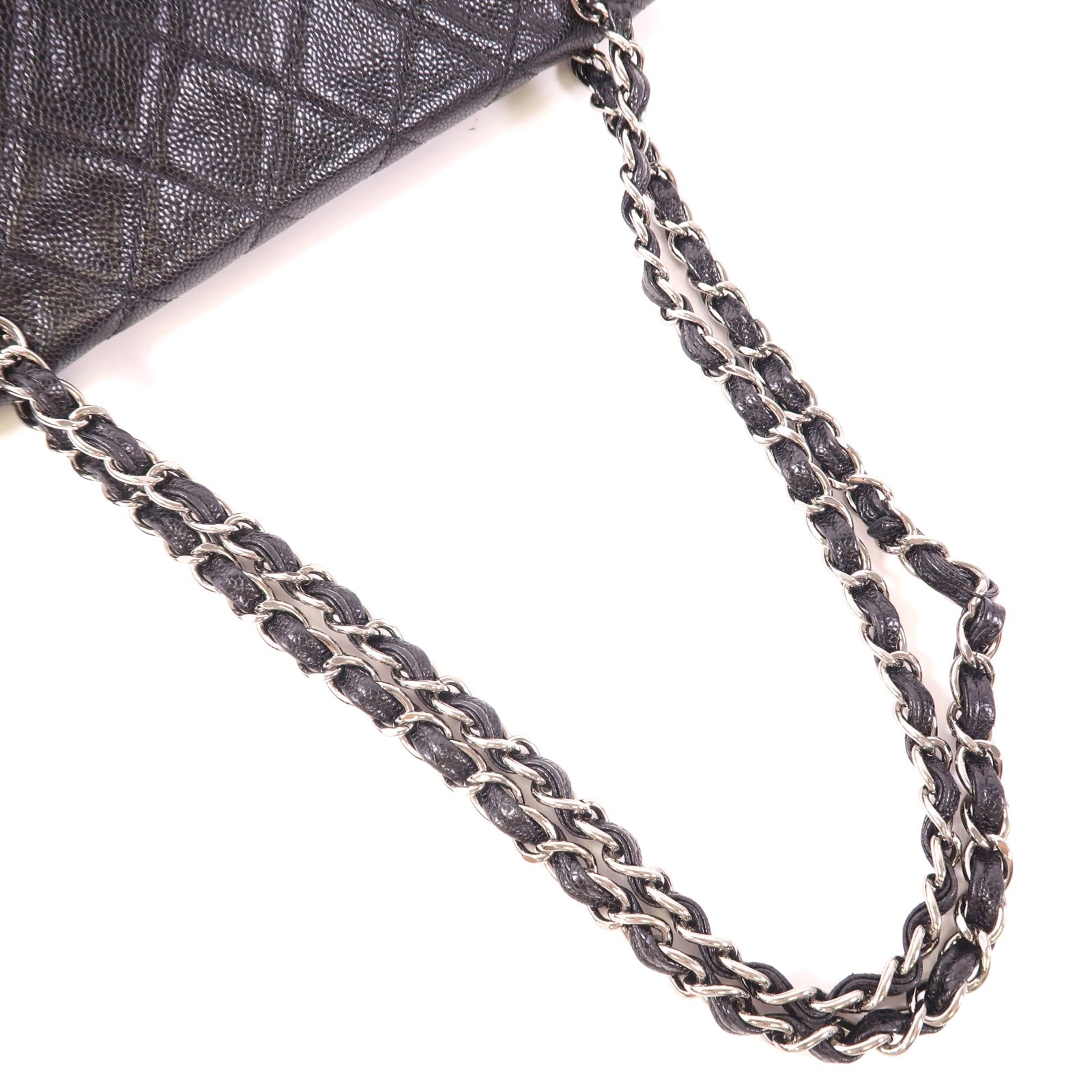 CHANEL 牛皮皮革Split Pocket Flap銀扣鏈帶肩背袋