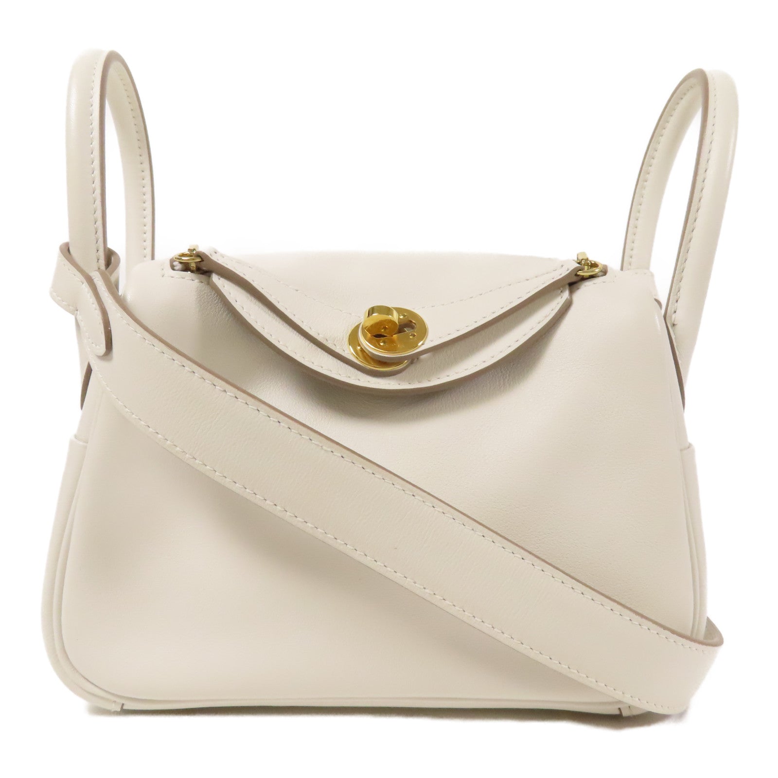 HERMES Swift皮革Mini Lindy金扣手挽肩背兩用袋White/Gris Meyer