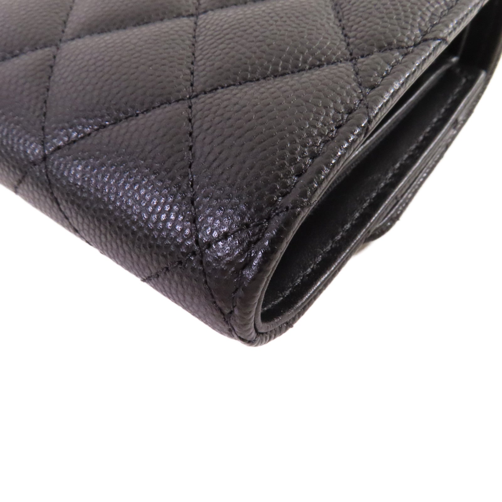 CHANEL 菱格Caviar皮革Short Wallet金扣短錢包黑色