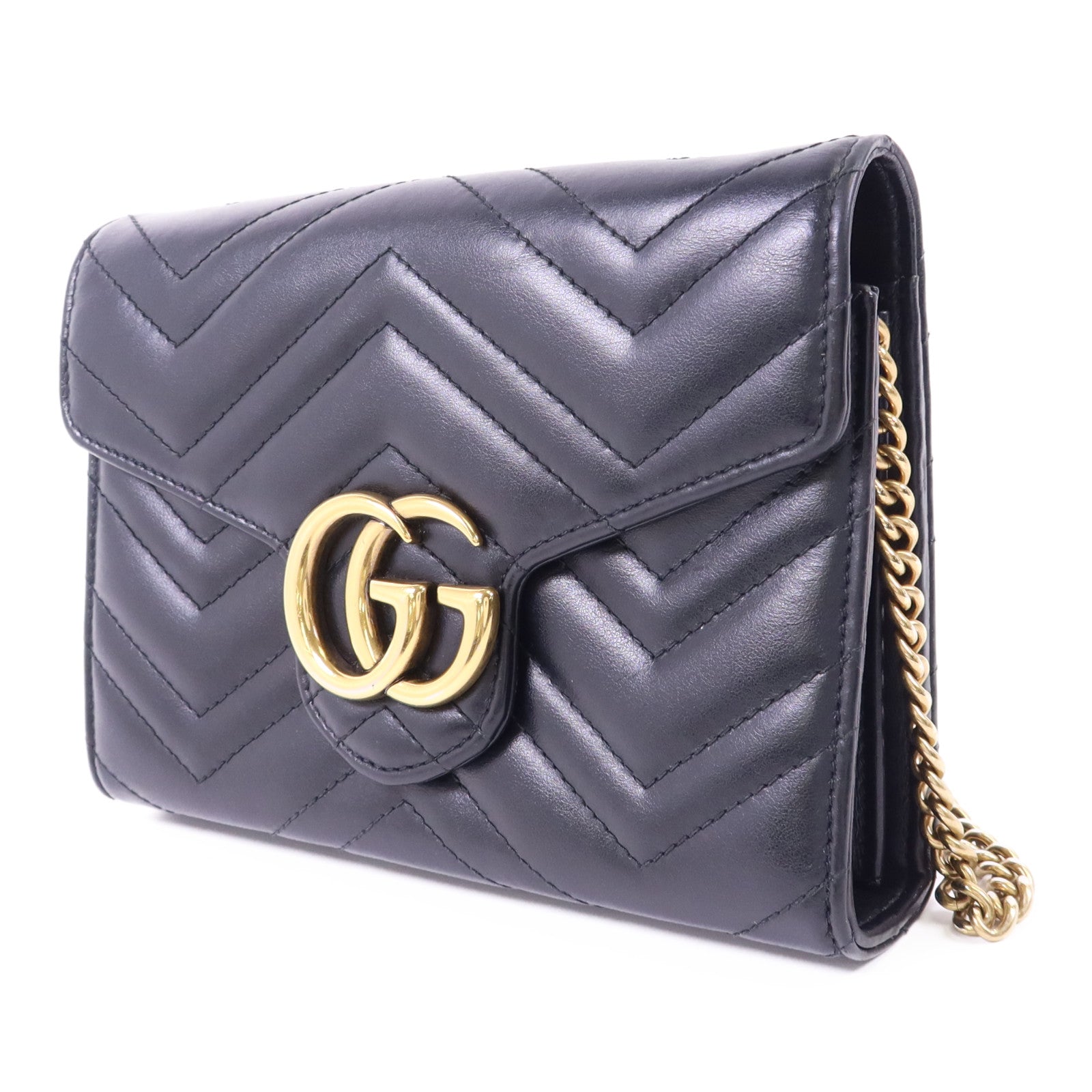 GUCCI 牛皮皮革GG Marmont金扣鏈帶肩背袋