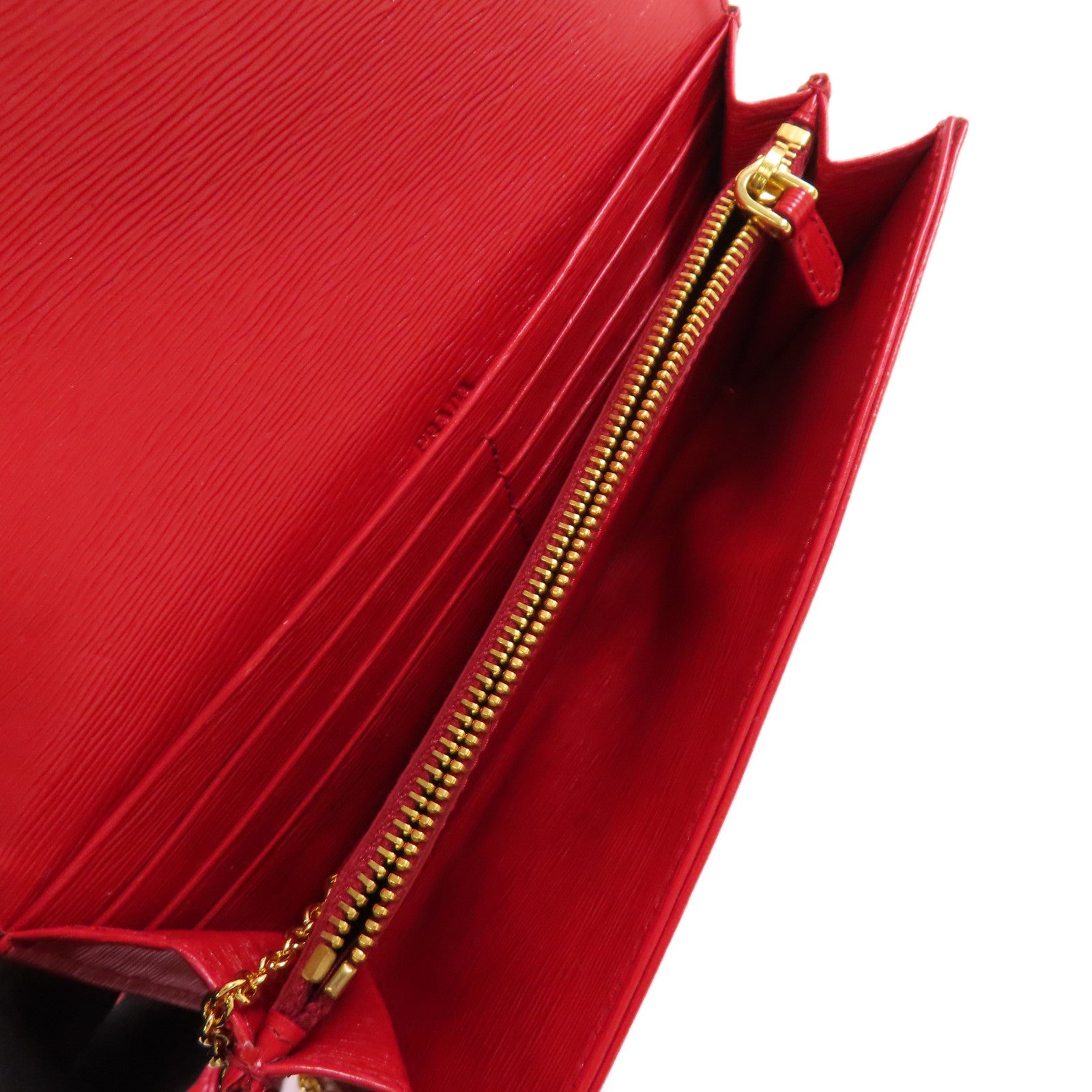 PRADA 牛皮皮革/尼龍Long Wallet金扣長錢包紅色