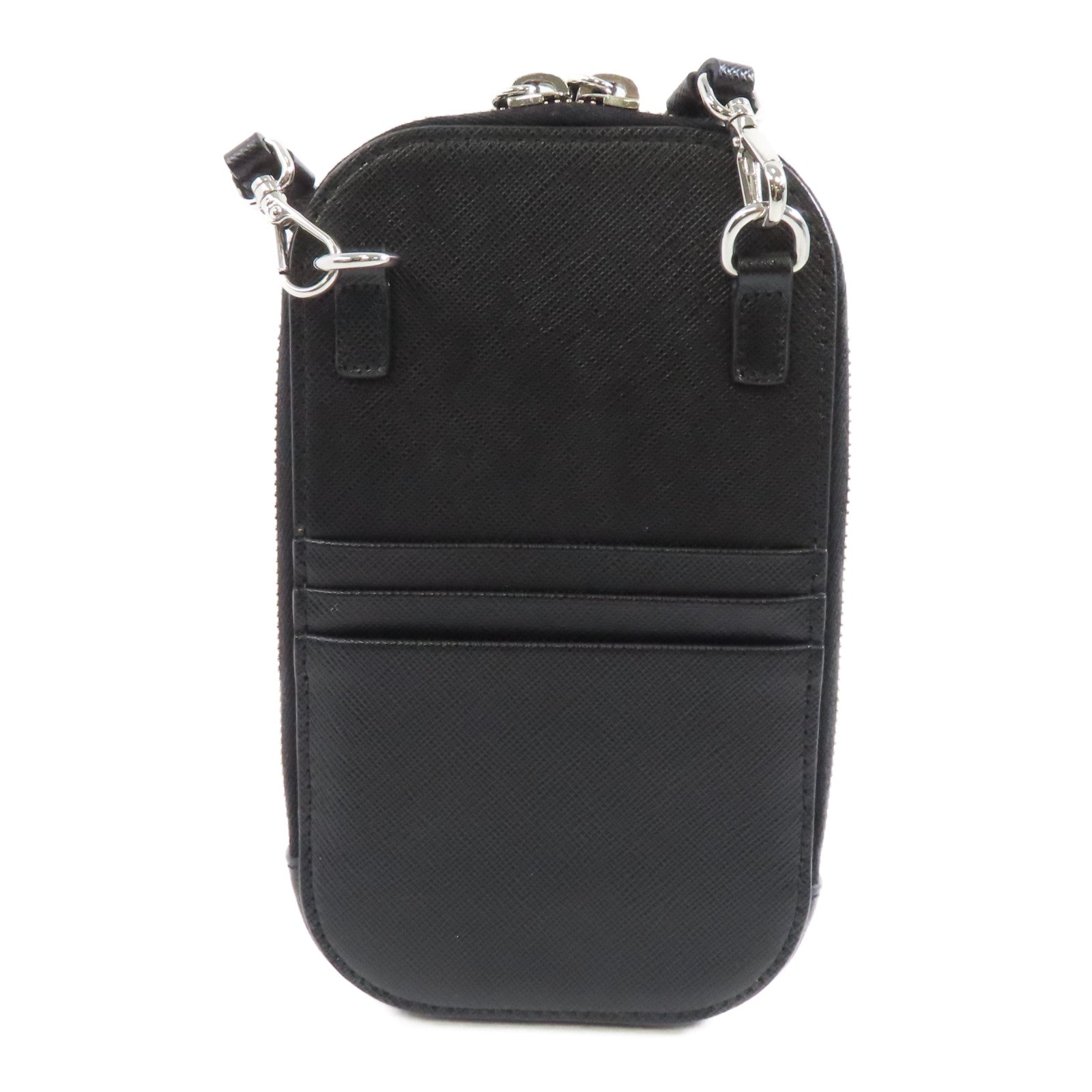 PRADA Saffiano皮革/水晶Phone Case銀扣肩背袋黑色
