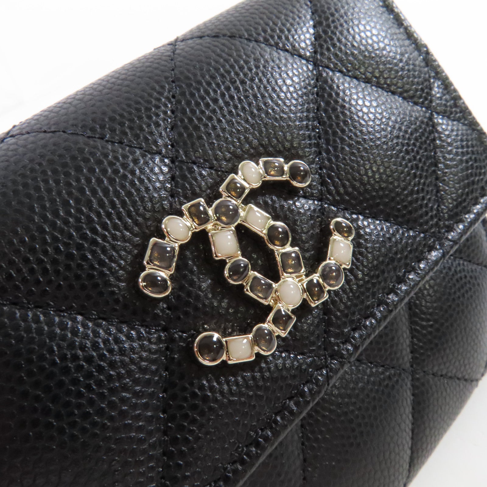 CHANEL 菱格Caviar皮革Short Wallet金扣短錢包黑色