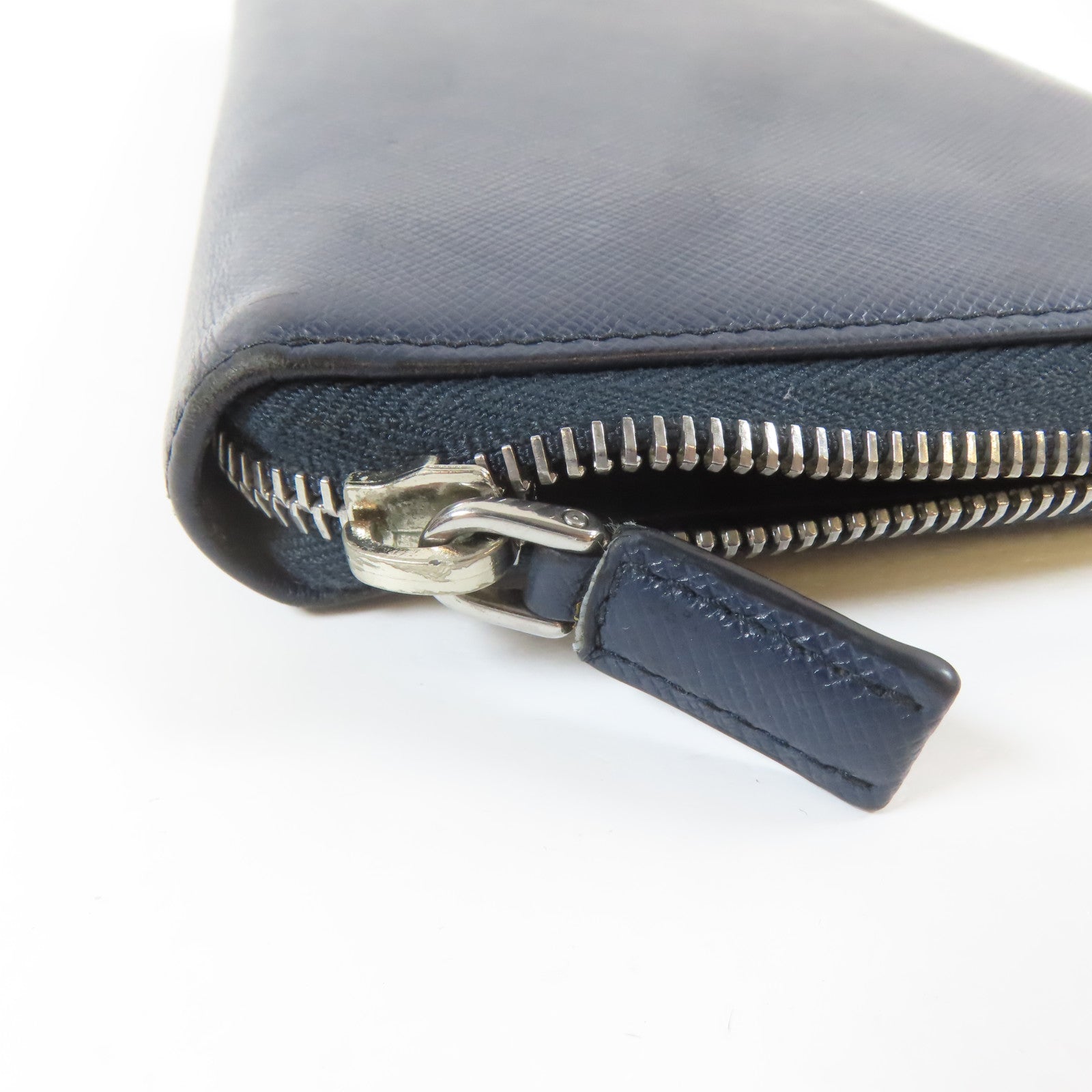 PRADA 【激減優惠】牛皮皮革Zipper Long Wallet銀扣長錢包藍色