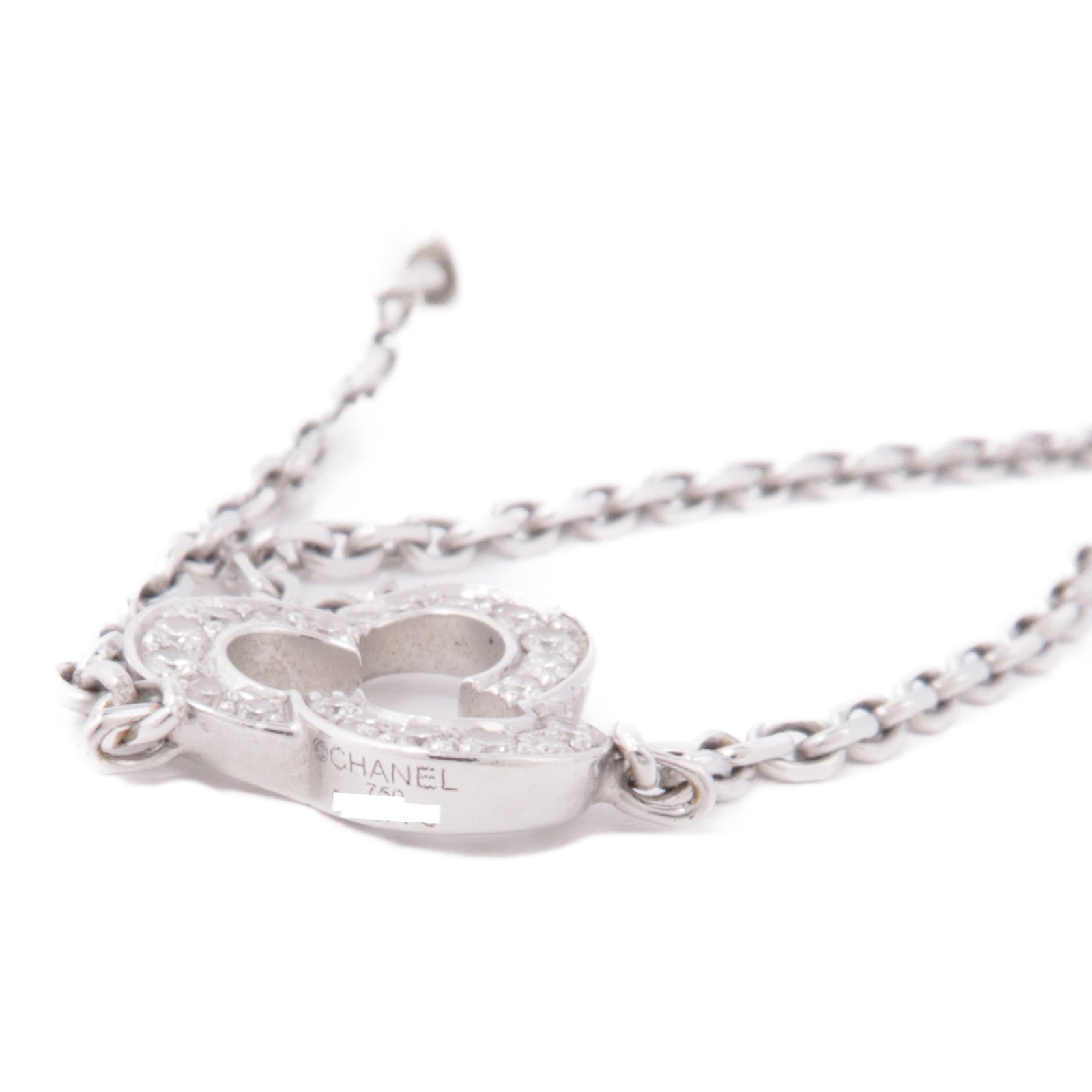 CHANEL 18K白金Camellia White Agate Diamond Necklace鑽石/陶瓷項鍊