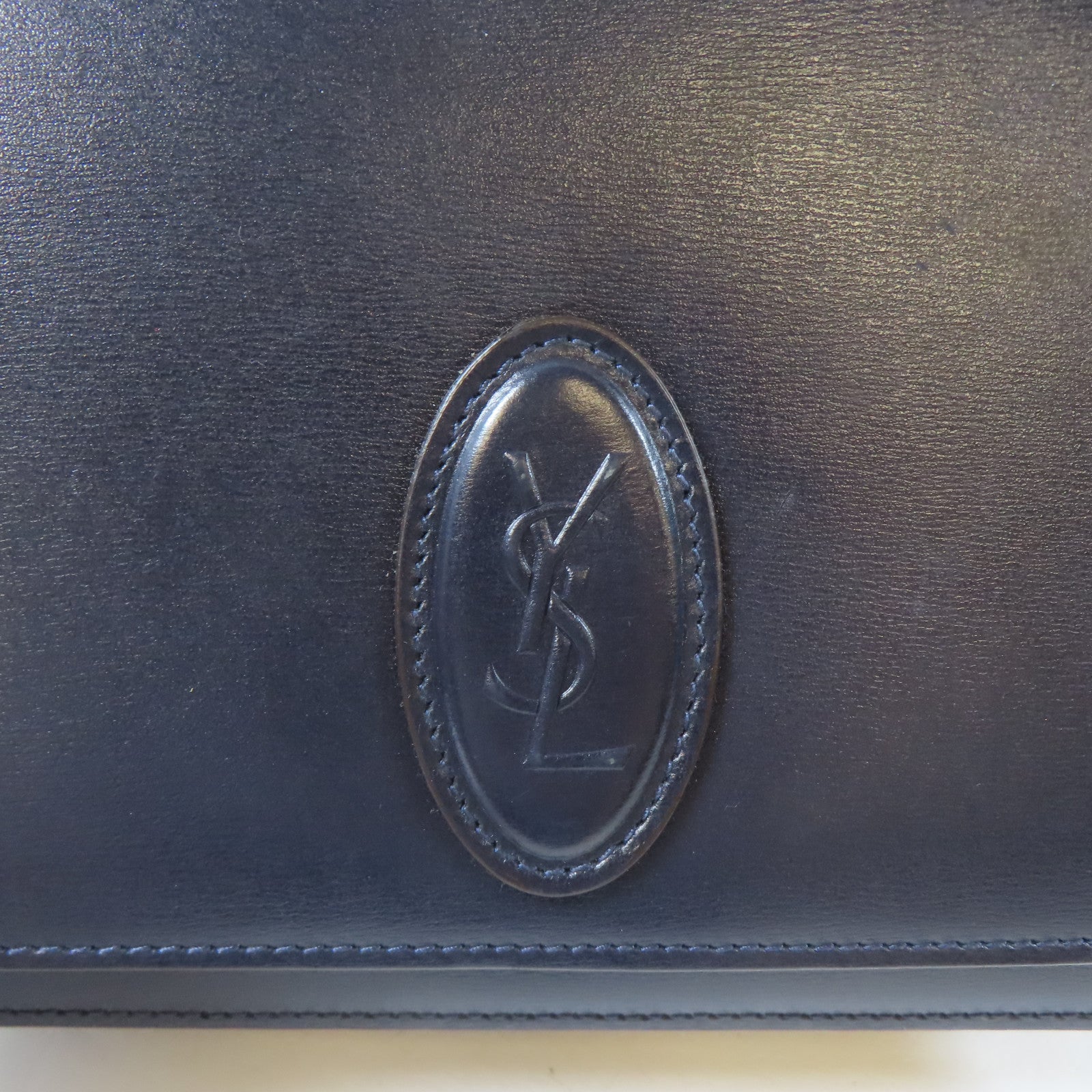YVES SAINT LAURENT 【激減優惠】牛皮皮革Shoulder Bag金扣肩背袋深藍色