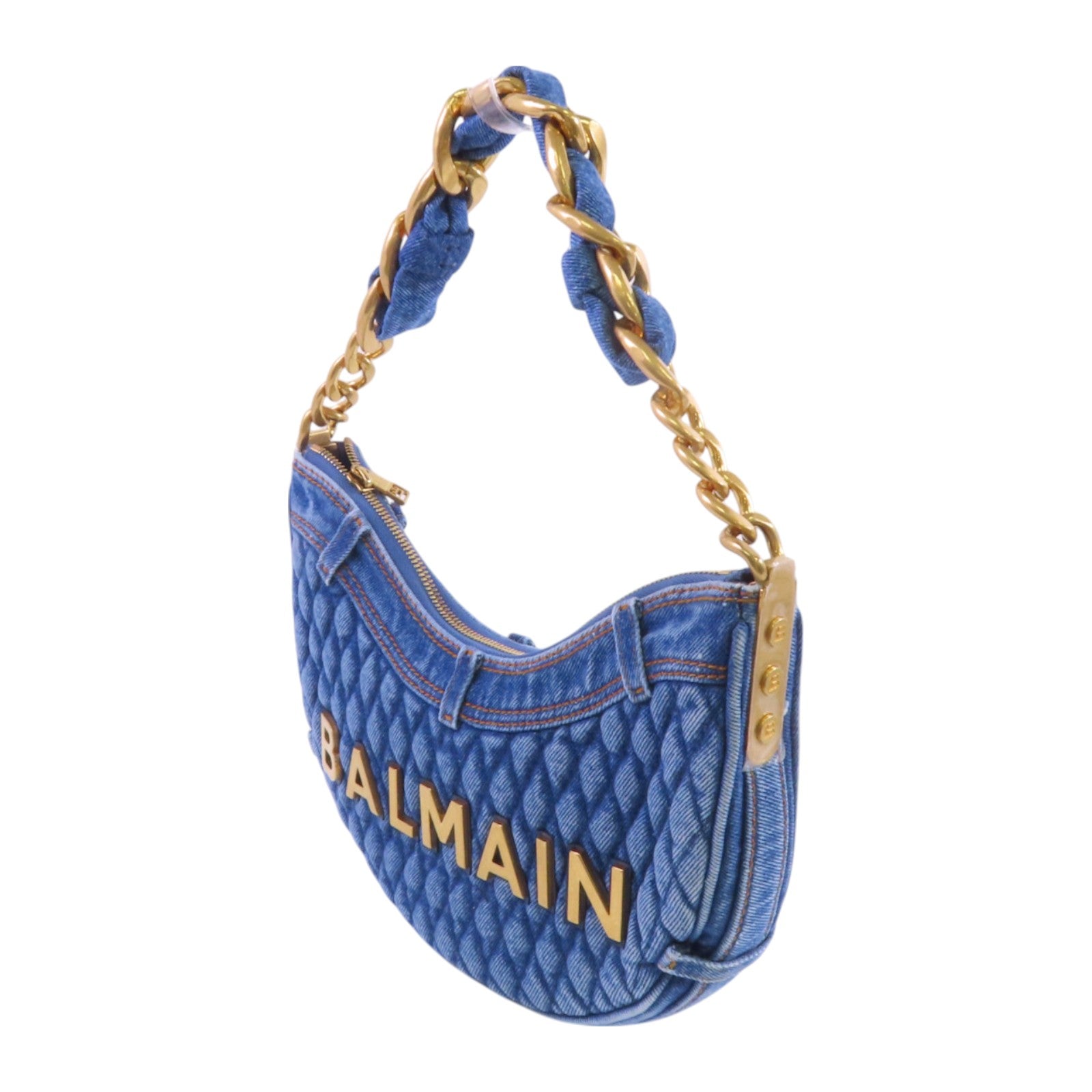BALMAIN 牛仔布1954 Soft Moon金扣手挽肩背兩用袋