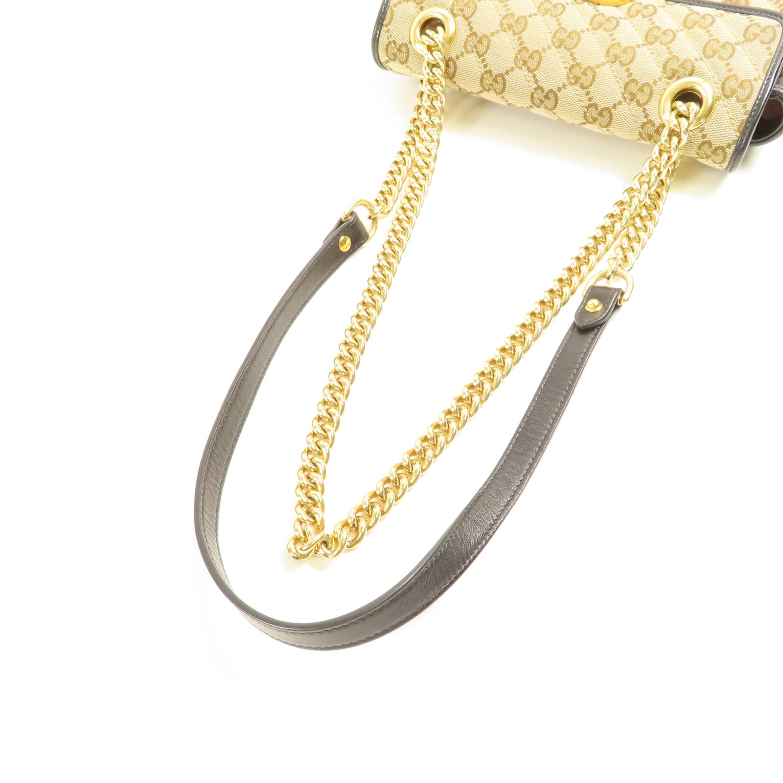 GUCCI GHW GG Marmont Chain Shoulder Bag 446744 Canvas Brown Black