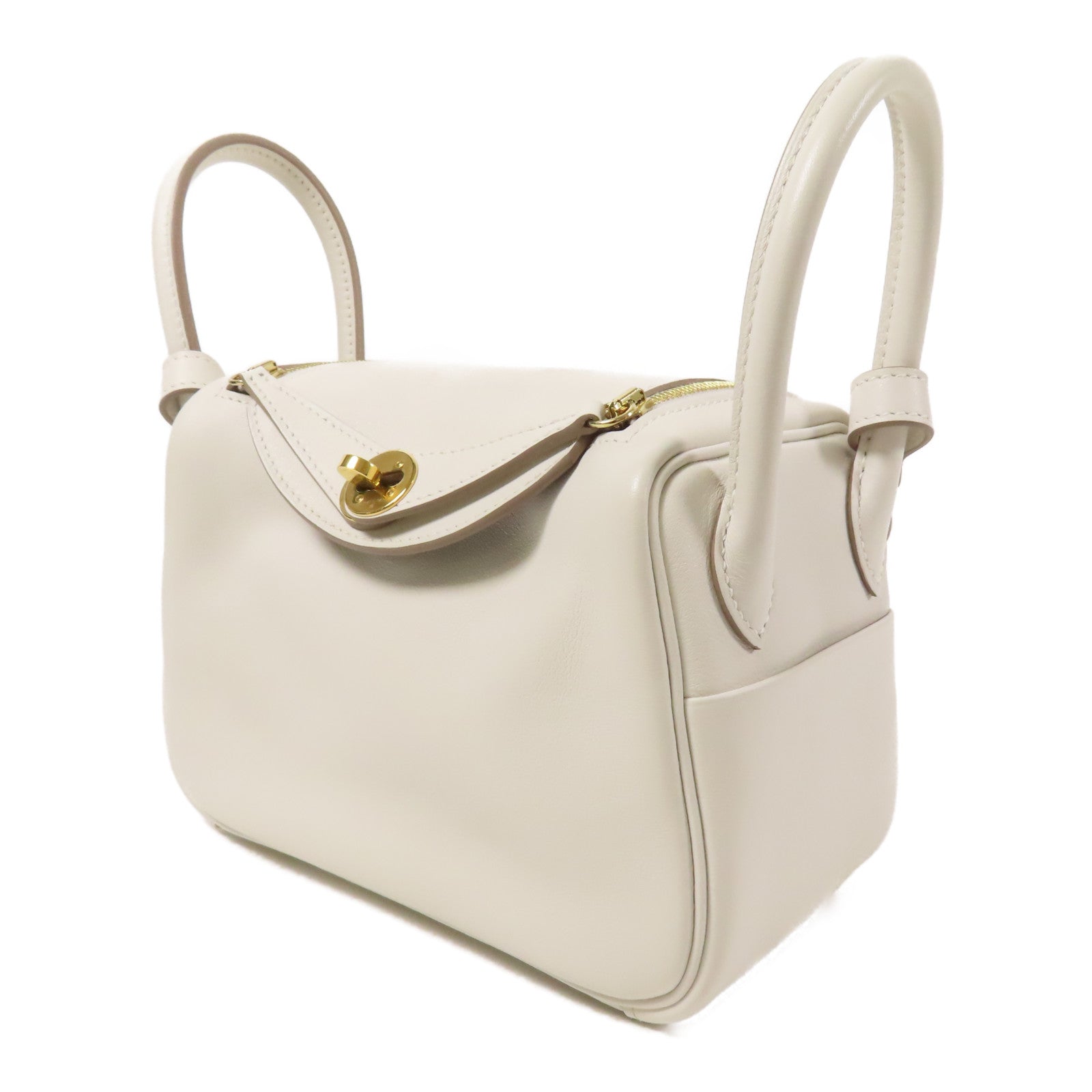 HERMES Swift皮革Mini Lindy金扣手挽肩背兩用袋White/Gris Meyer