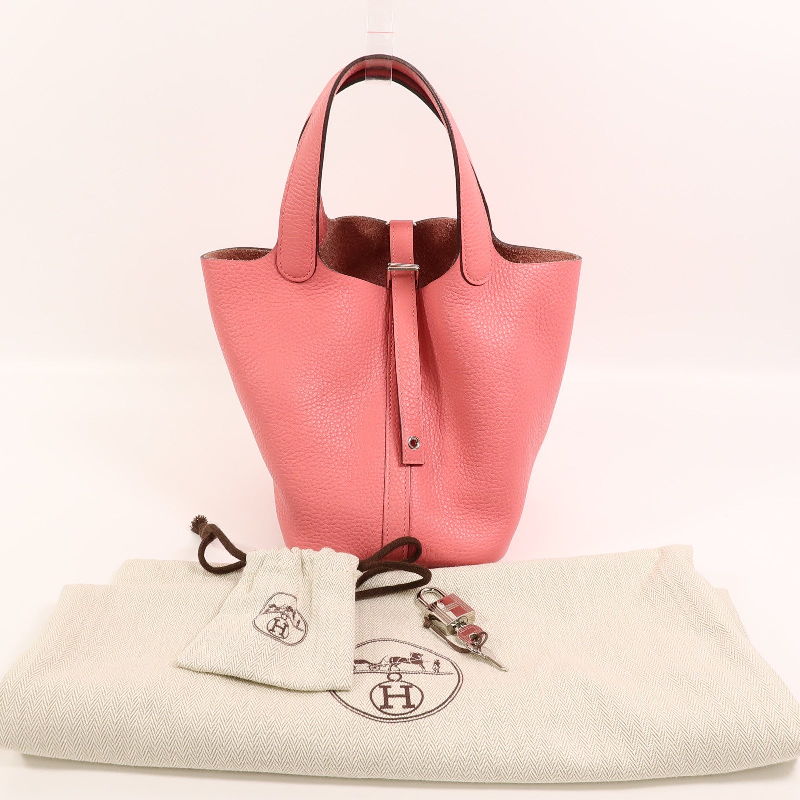 HERMES Clemence皮革Picotin PM手挽袋Rose Lipstick