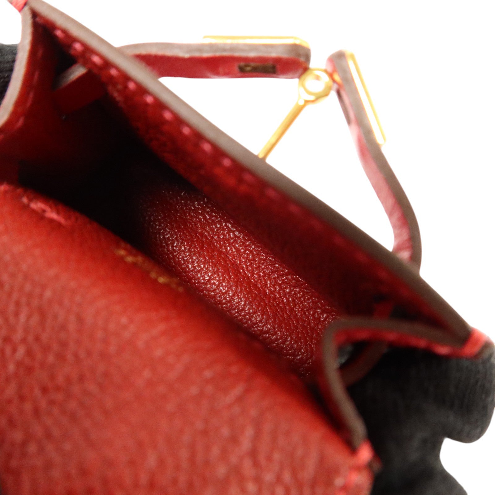 HERMES Tadelakt皮革/絲質Mini Kelly Twilly Bag Charm金扣掛飾Rouge Vif