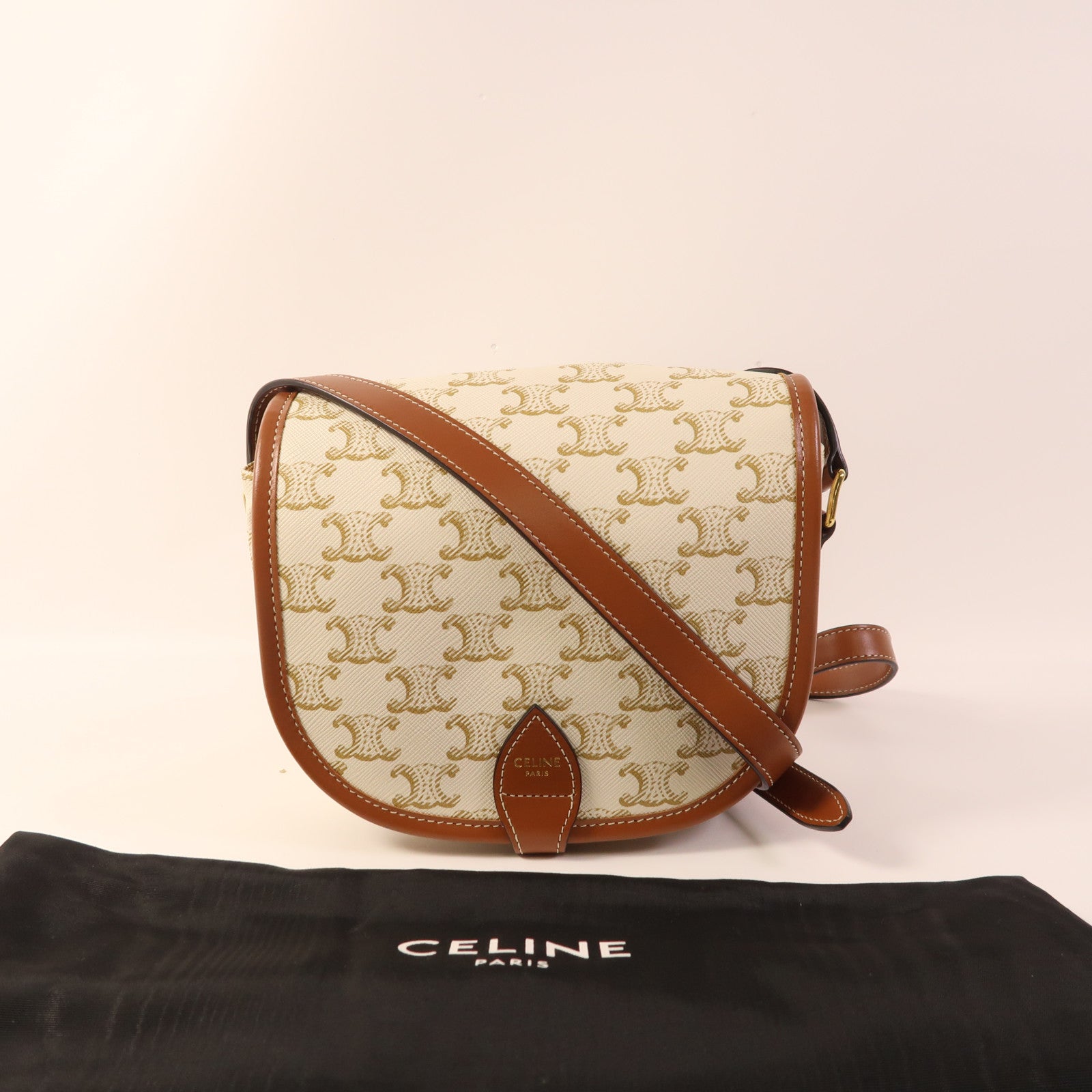 CELINE 【激減優惠】塗層帆布Medium Folco In Triomphe金扣肩背袋