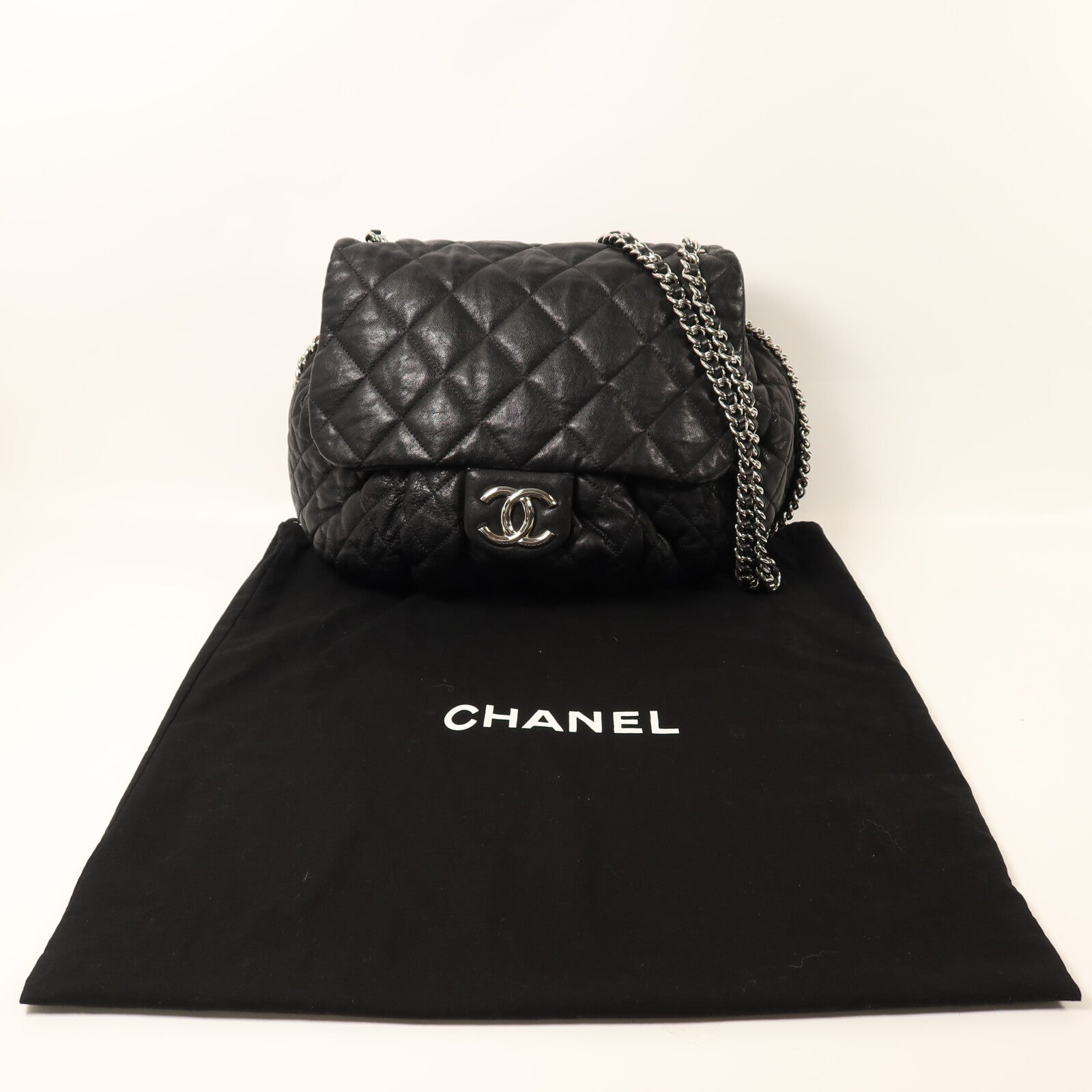 CHANEL 牛皮皮革Chain Shoulder銀扣鏈帶肩背袋
