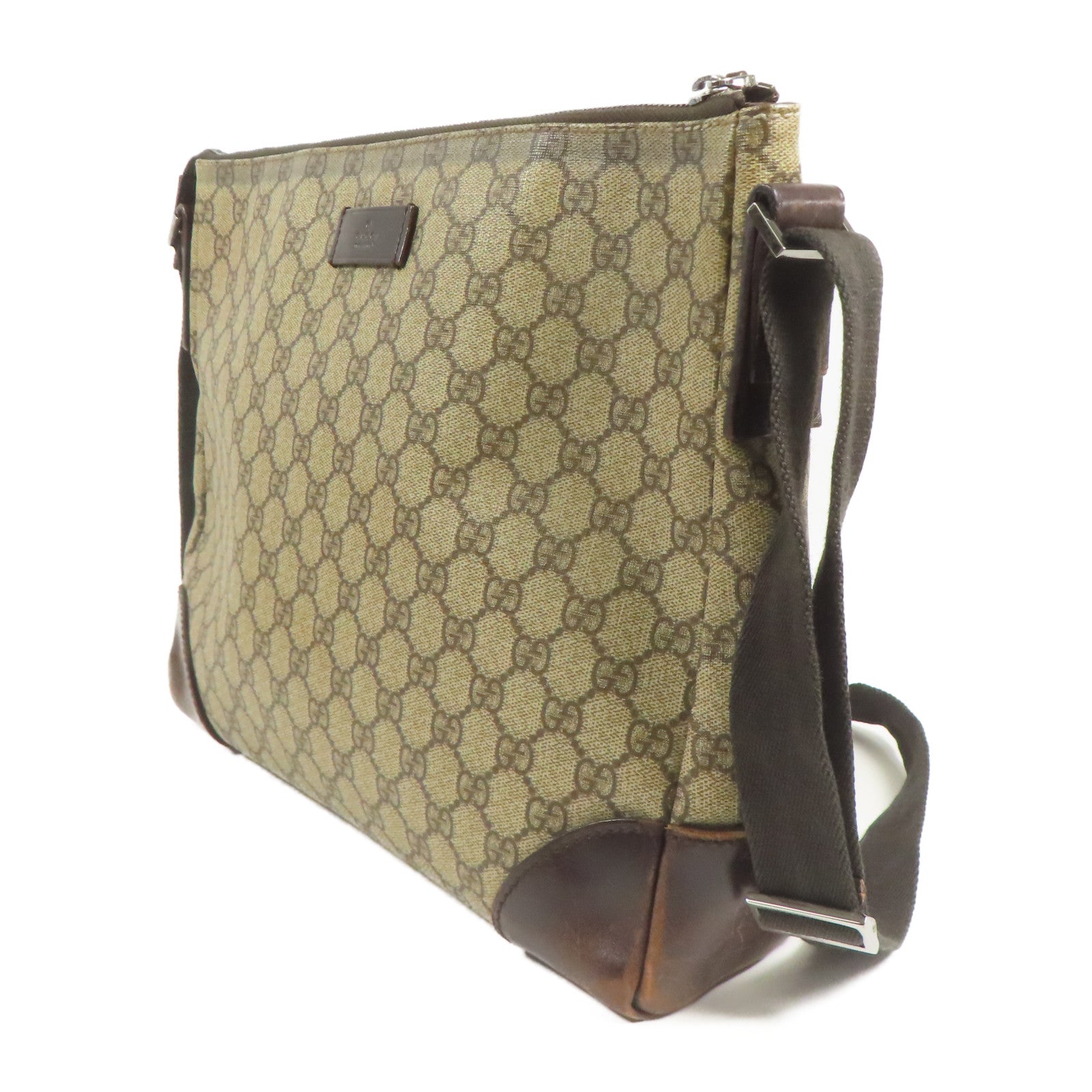 GUCCI 塗層帆布Shoulder Bag銀扣肩背袋
