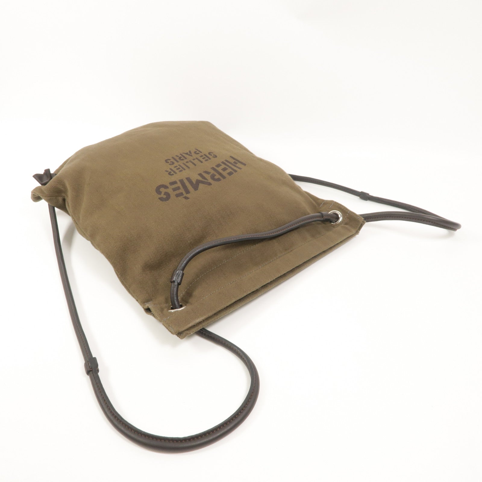 HERMES 帆布Aline Grooming Bag背包Kaki/Ebene