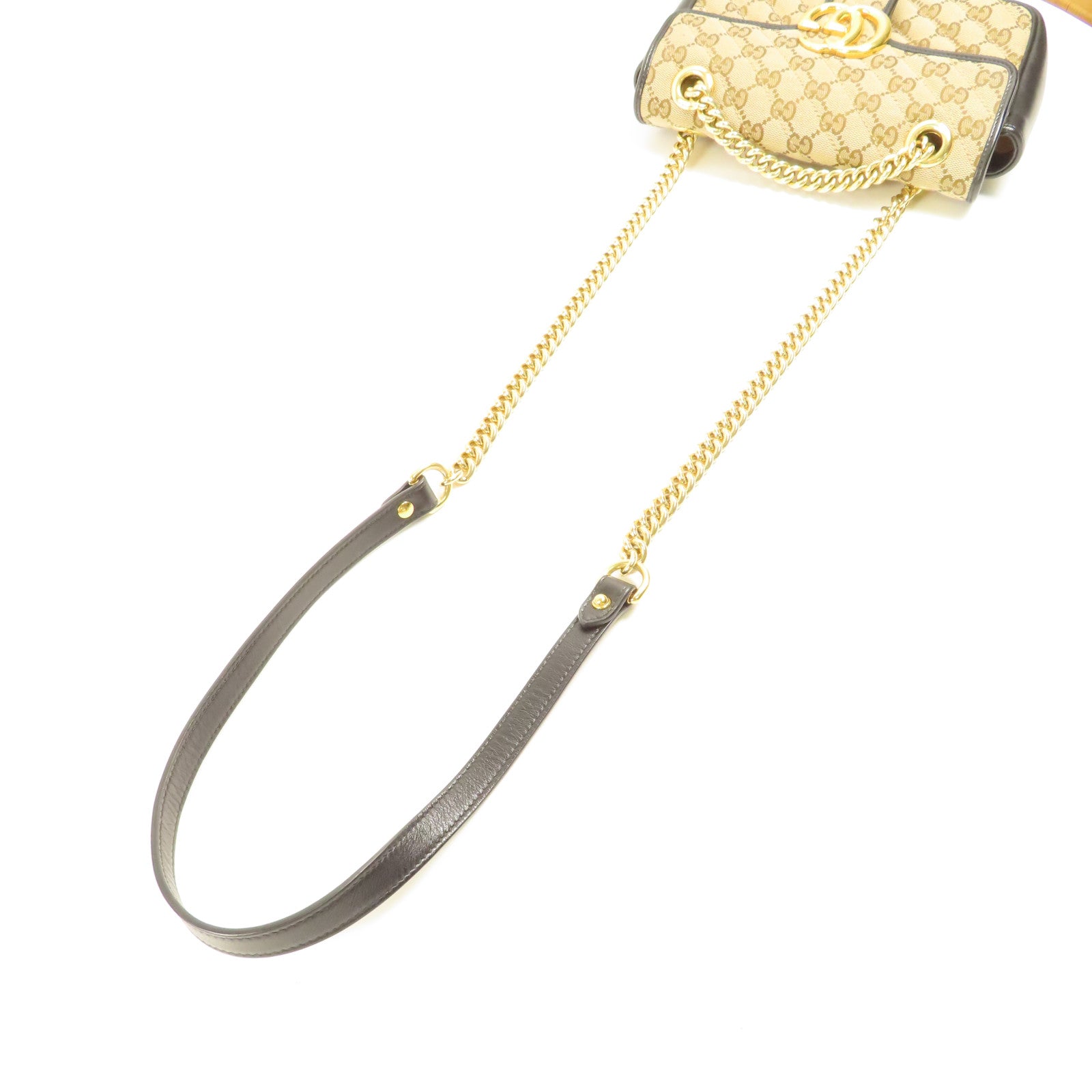 GUCCI GHW GG Marmont Chain Shoulder Bag 446744 Canvas Brown Black