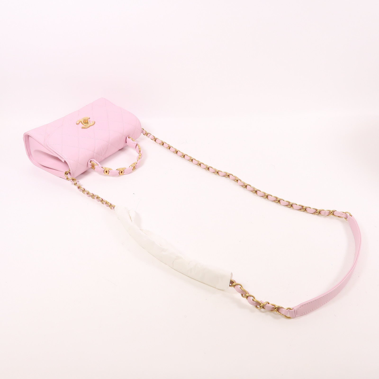 CHANEL 羊皮皮革Mini Flap Bag With Top Handle金扣鏈帶手挽肩背兩用袋