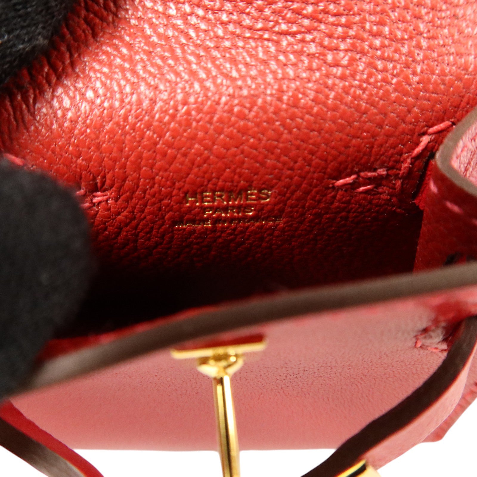 HERMES Tadelakt皮革/絲質Mini Kelly Twilly Bag Charm金扣掛飾Rouge Vif