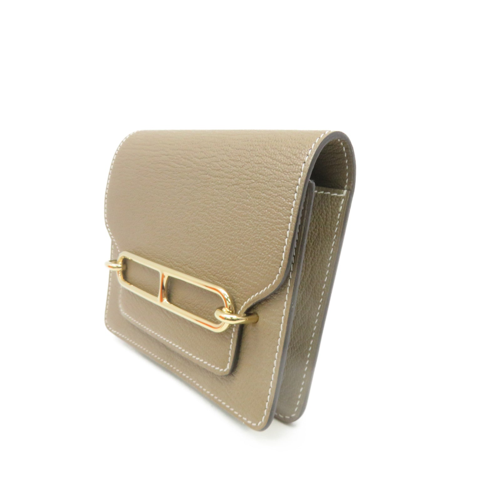 HERMES Chevre皮革金扣Roulis slim wallet钱包啡色