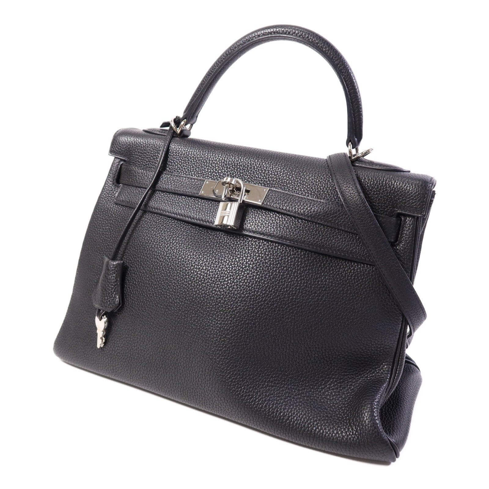 HERMES Clemence皮革Kelly 32銀扣手挽肩背兩用袋Noir