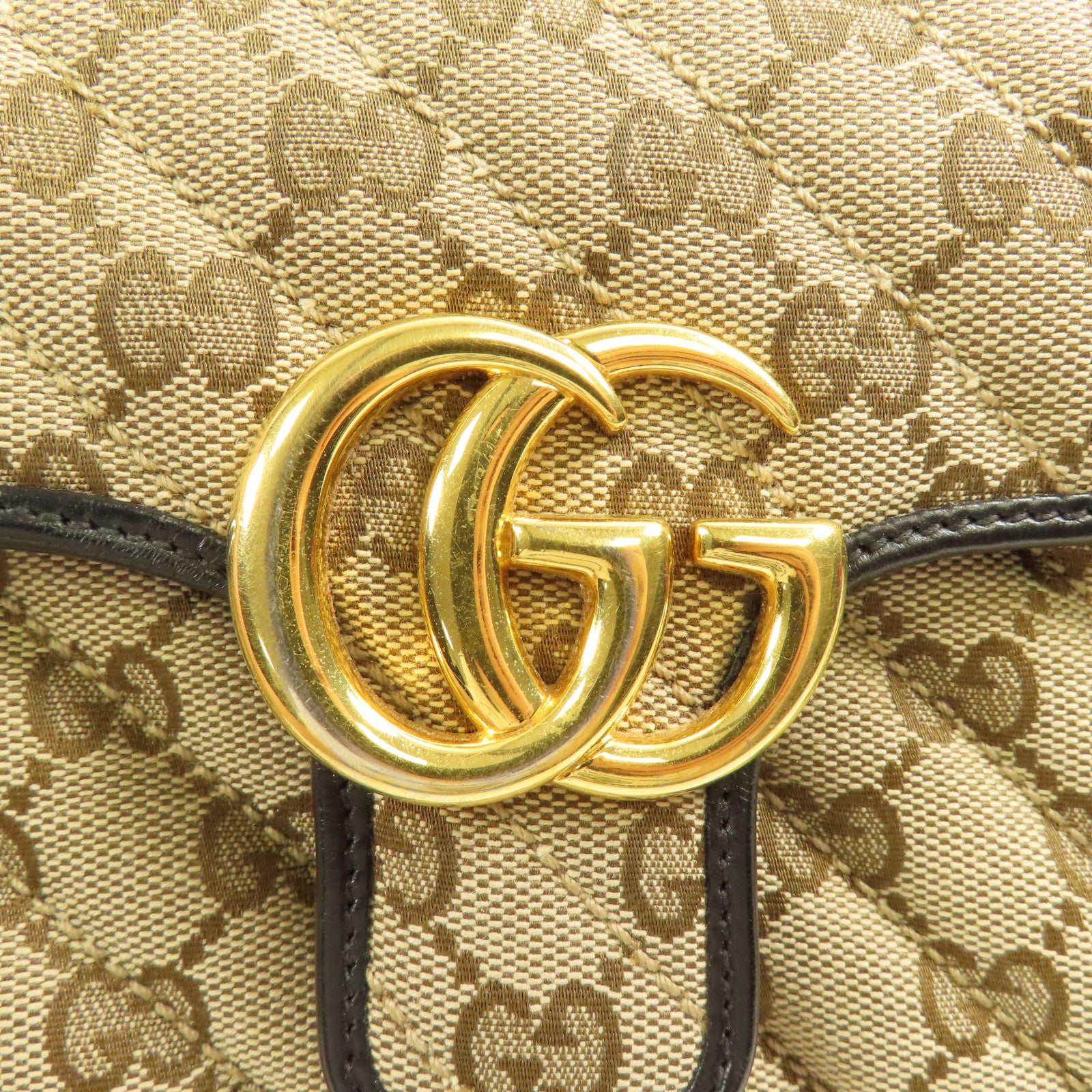 GUCCI GHW GG Marmont Chain Shoulder Bag 446744 Canvas Brown Black