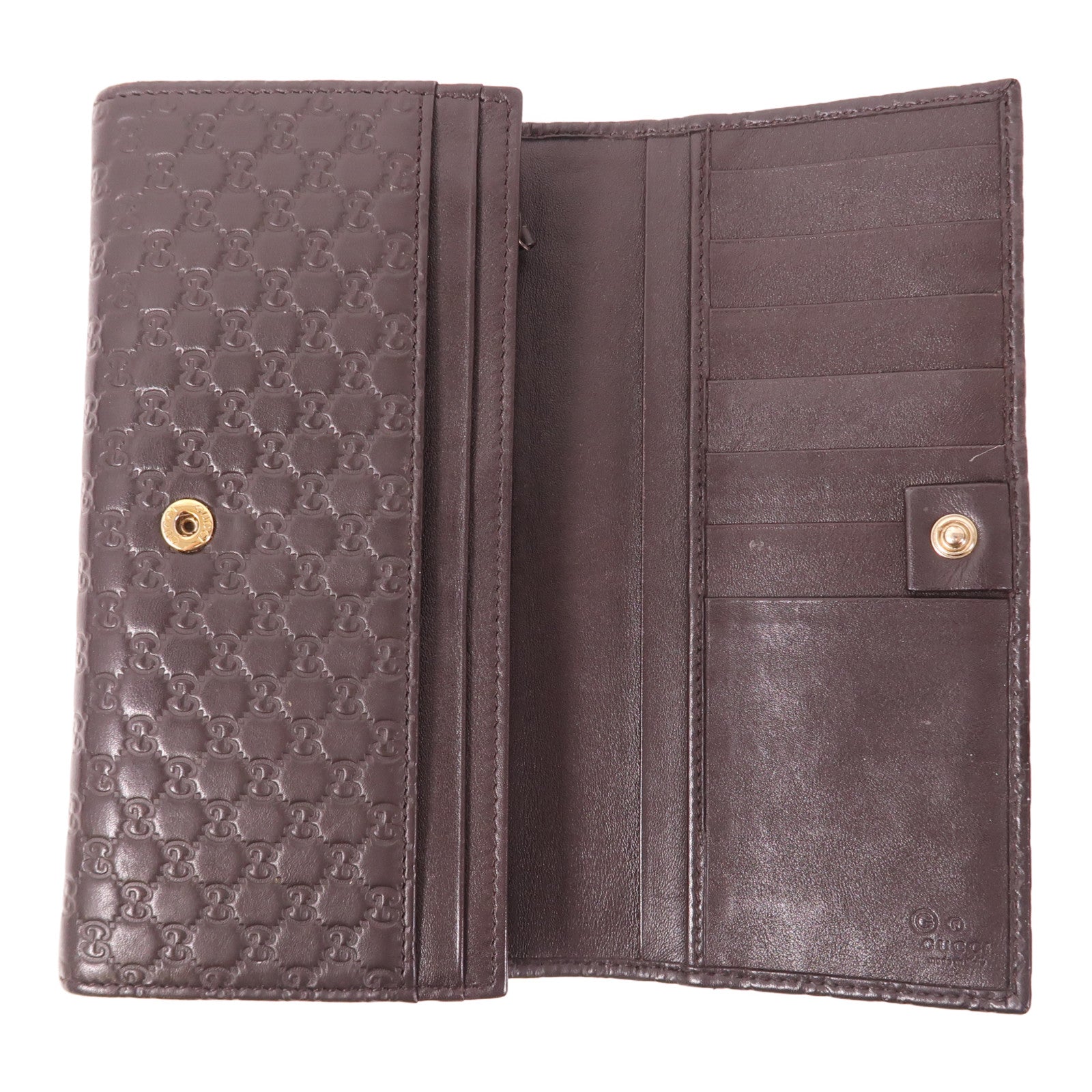 GUCCI GHW Long Wallet Calfskin Leather Brown