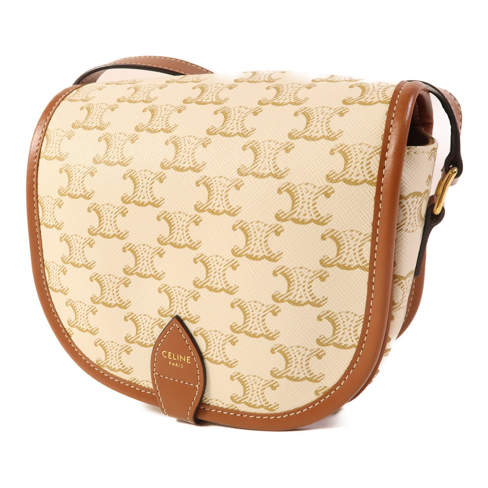 CELINE 【激減優惠】塗層帆布Medium Folco In Triomphe金扣肩背袋