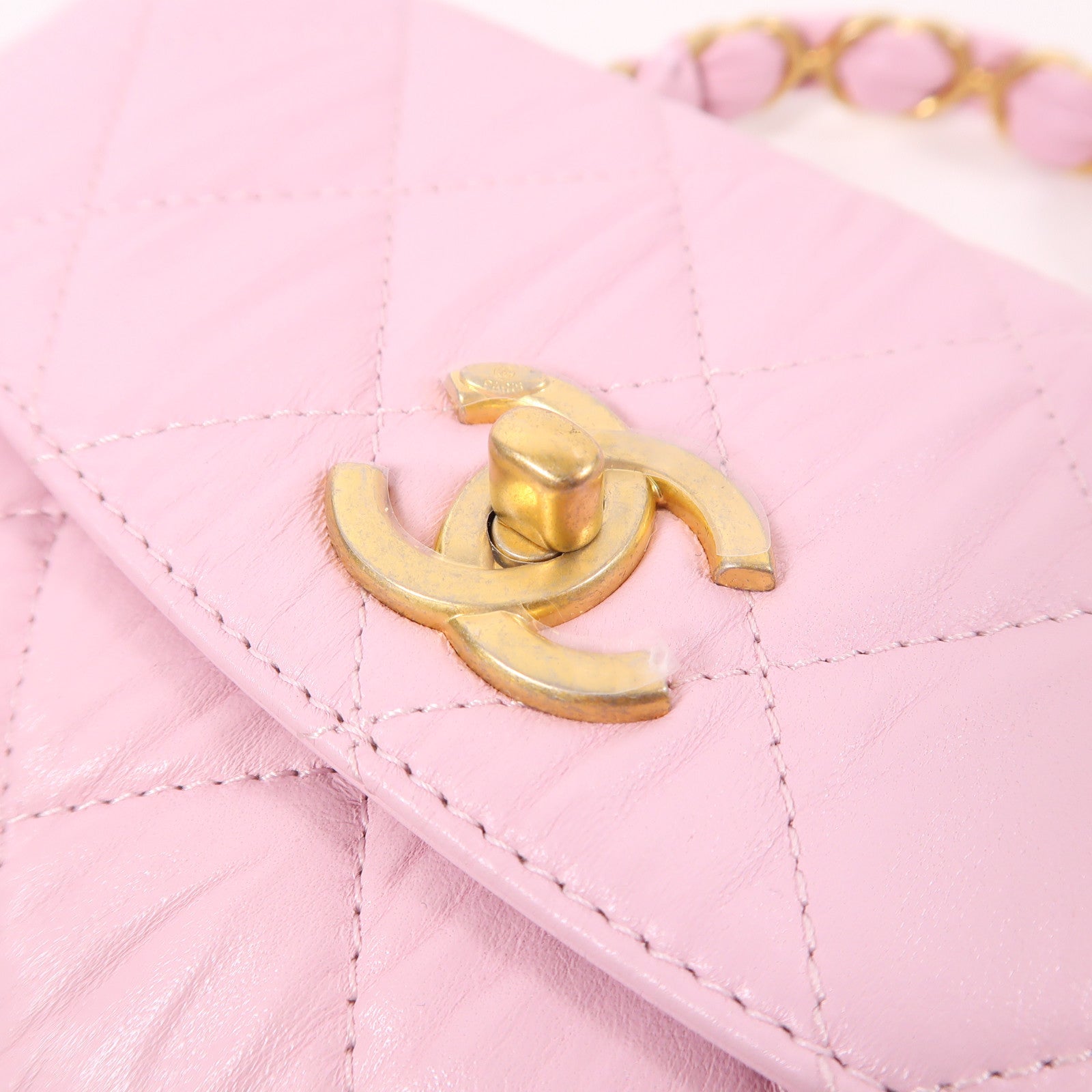 CHANEL 羊皮皮革Mini Flap Bag With Top Handle金扣鏈帶手挽肩背兩用袋
