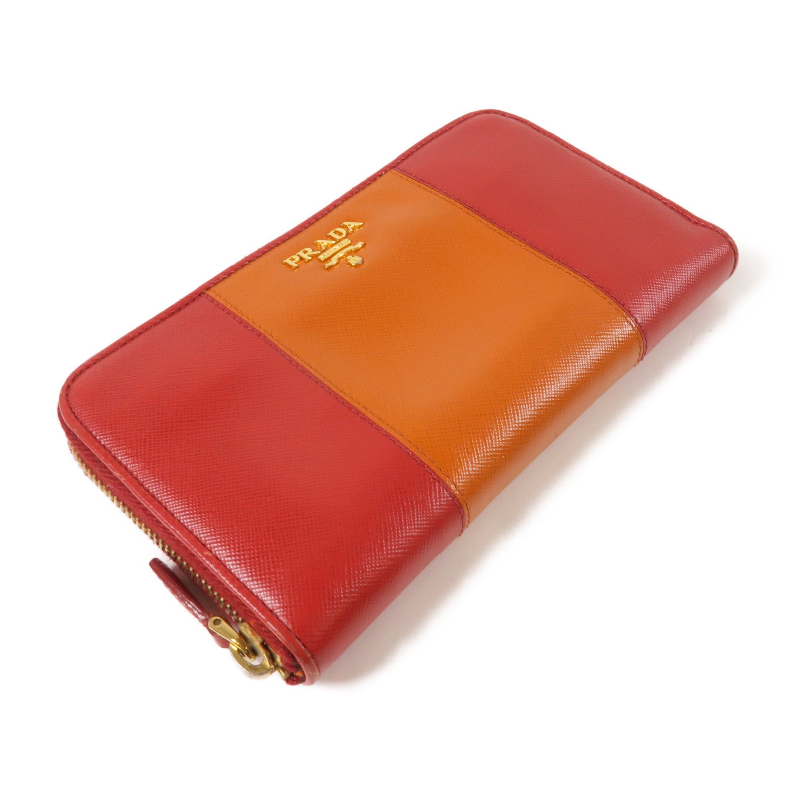 PRADA 【激減優惠】Saffiano皮革Long Wallet金扣長錢包橙色