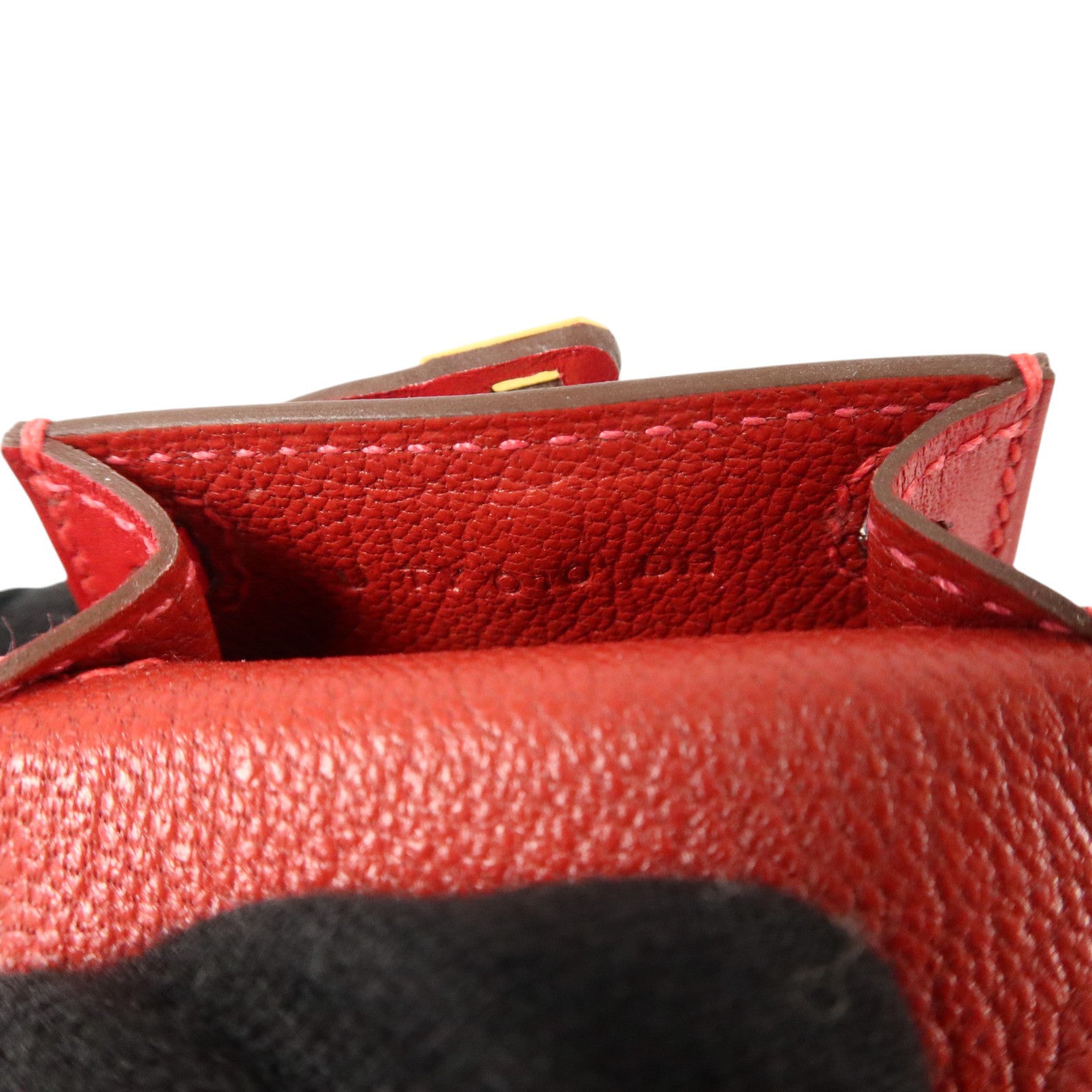 HERMES Tadelakt皮革/絲質Mini Kelly Twilly Bag Charm金扣掛飾Rouge Vif