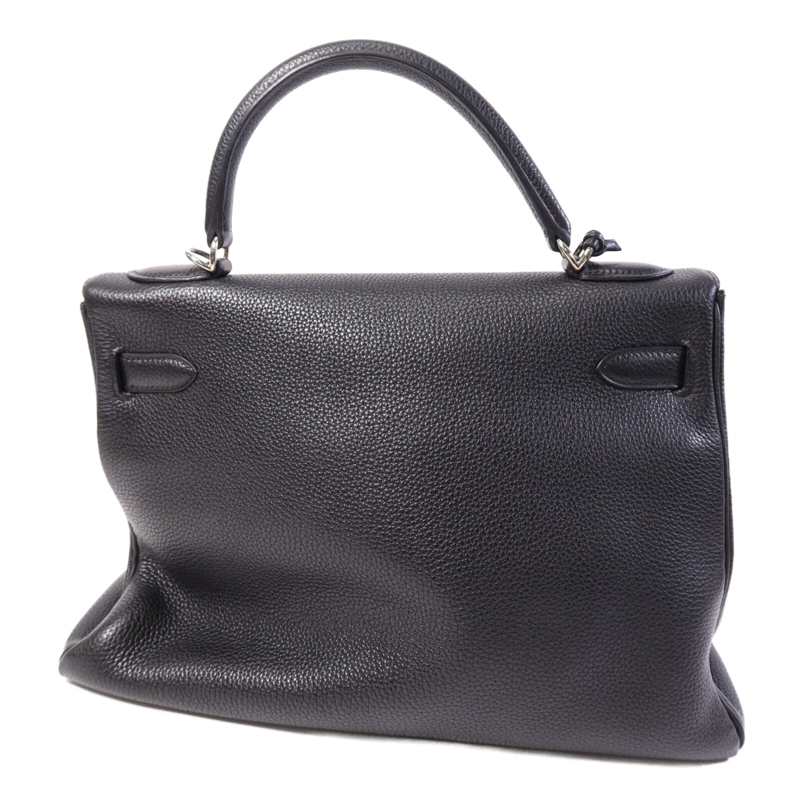 HERMES Clemence皮革Kelly 32銀扣手挽肩背兩用袋Noir