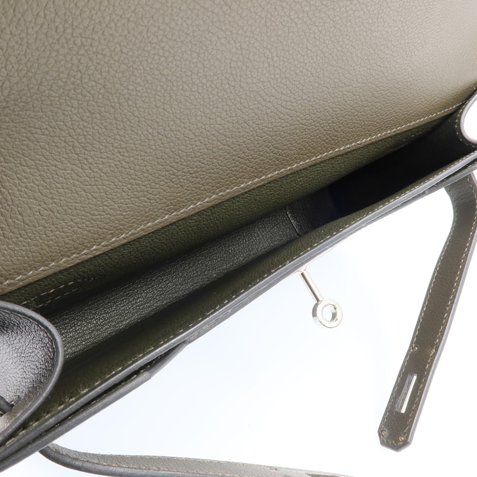 HERMES Evercolor皮革Kelly Depeches 25銀扣手拿包Vert Maquies