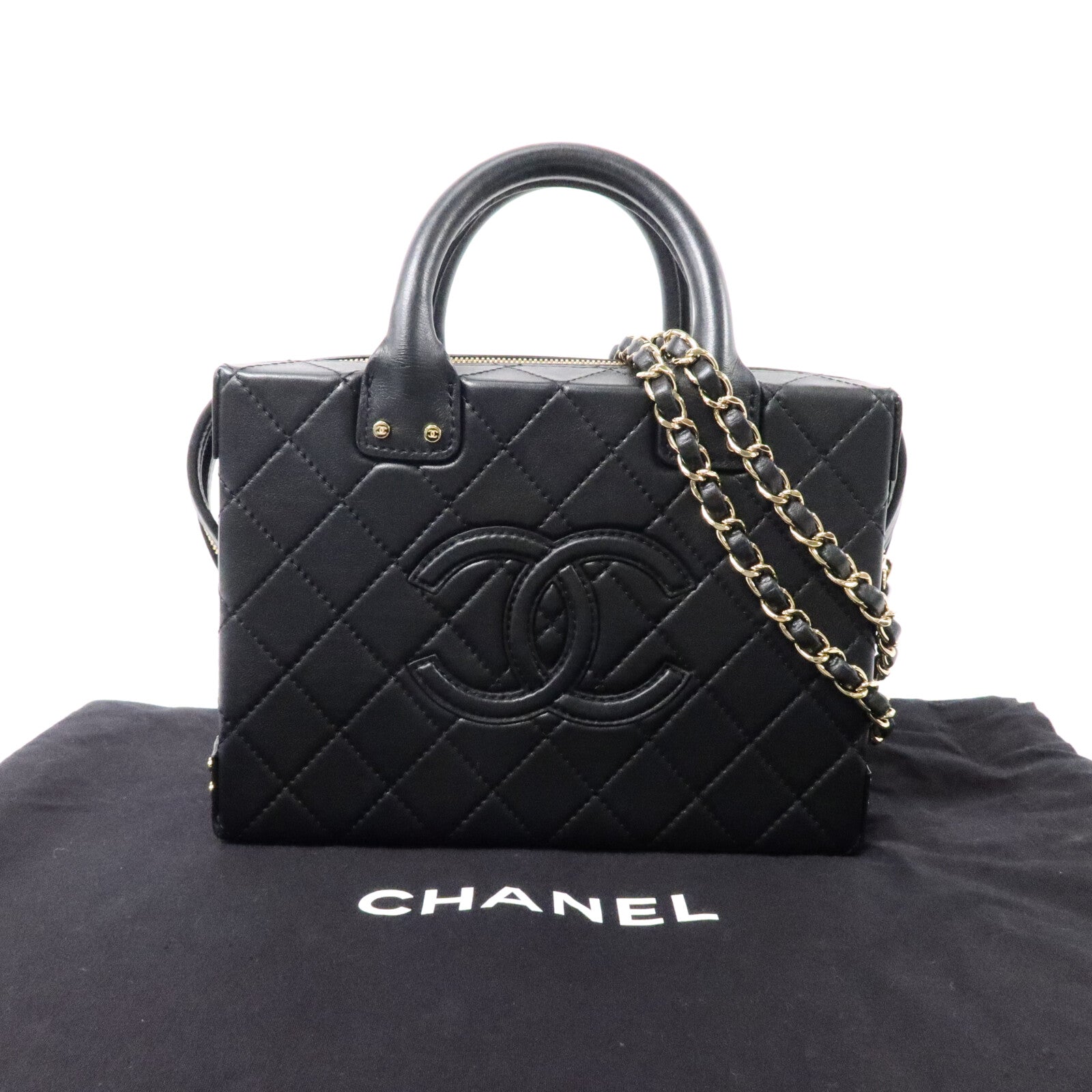 CHANEL 牛皮皮革Vanity Case鏈帶肩背袋
