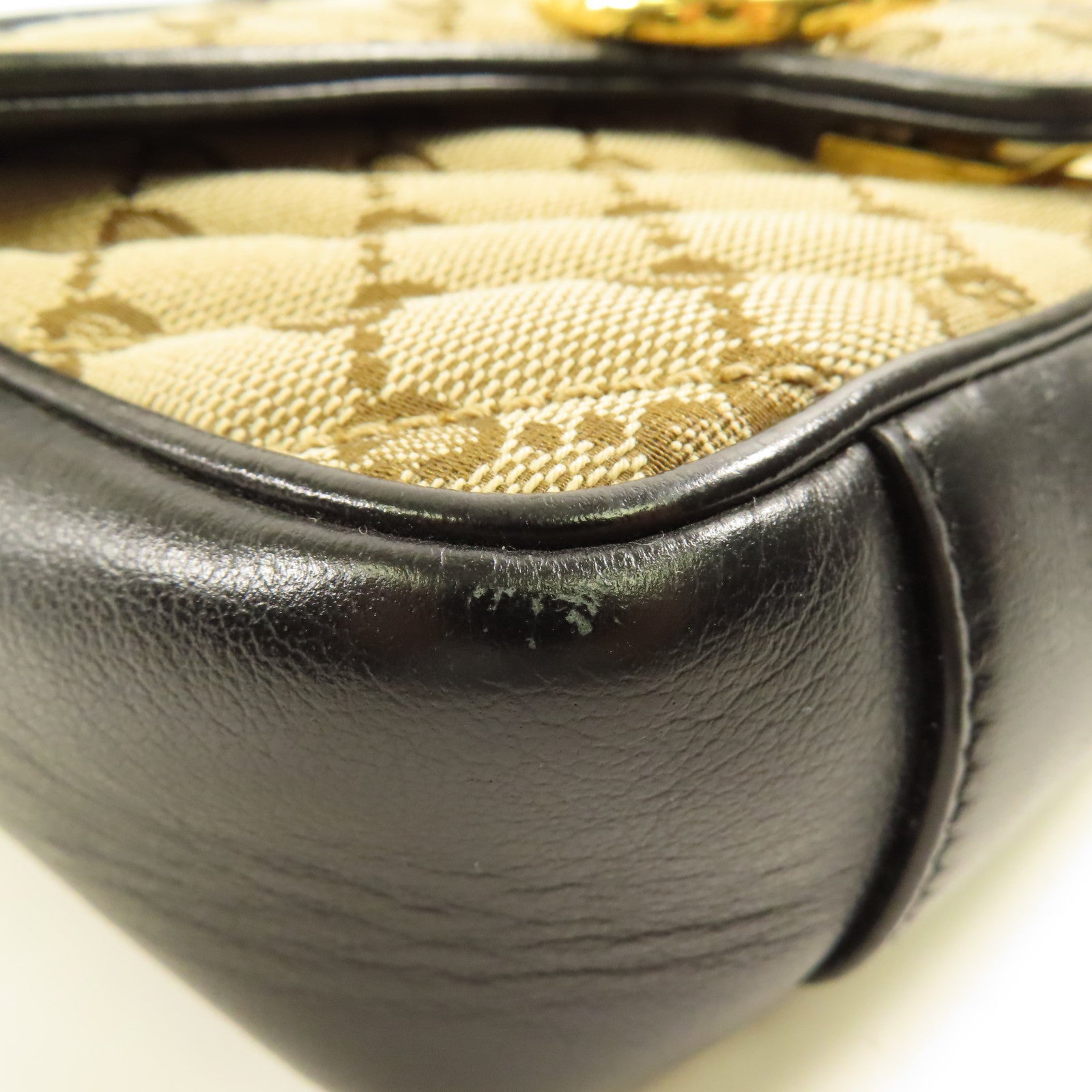 GUCCI GHW GG Marmont Chain Shoulder Bag 446744 Canvas Brown Black