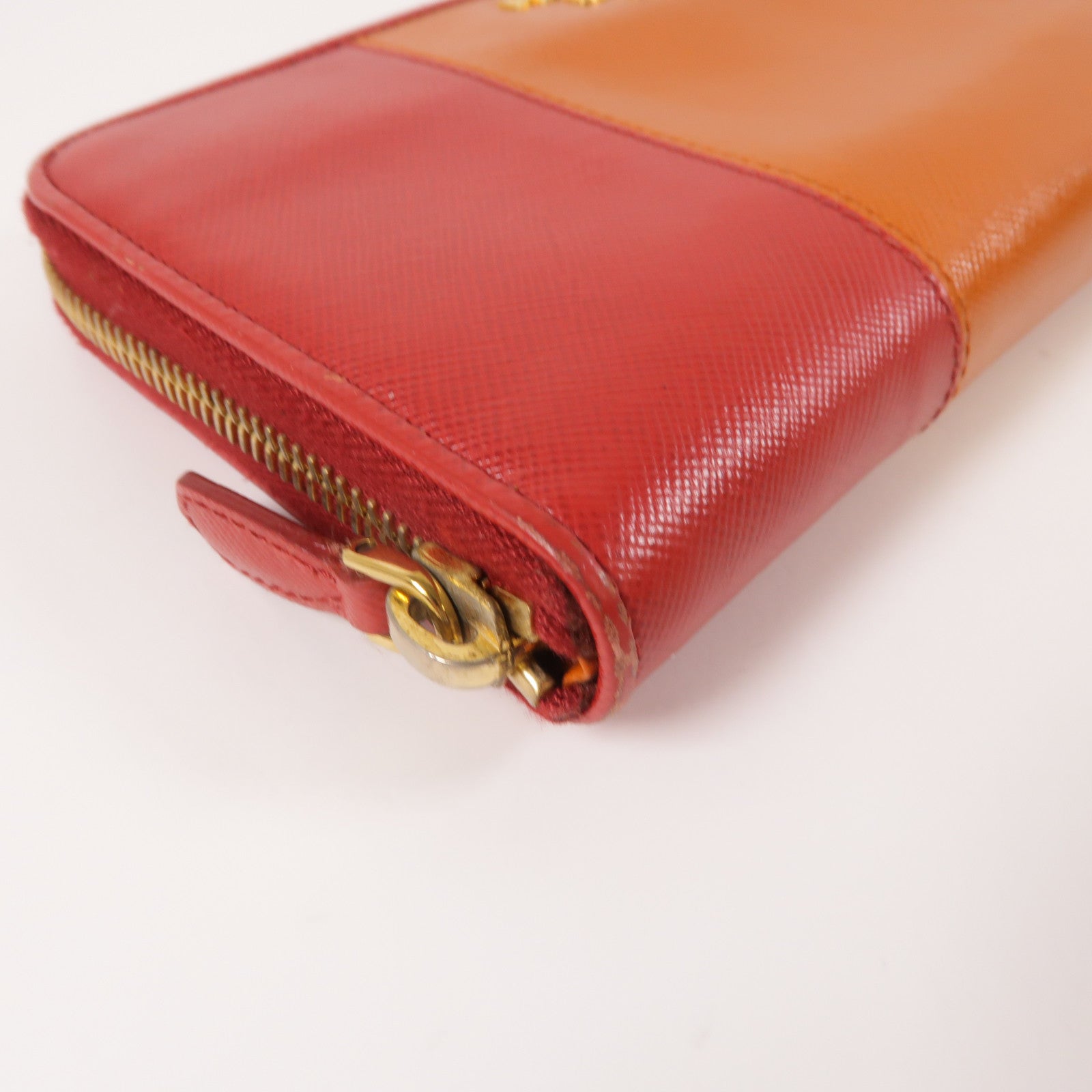 PRADA Saffiano皮革Long Wallet金扣長錢包橙色